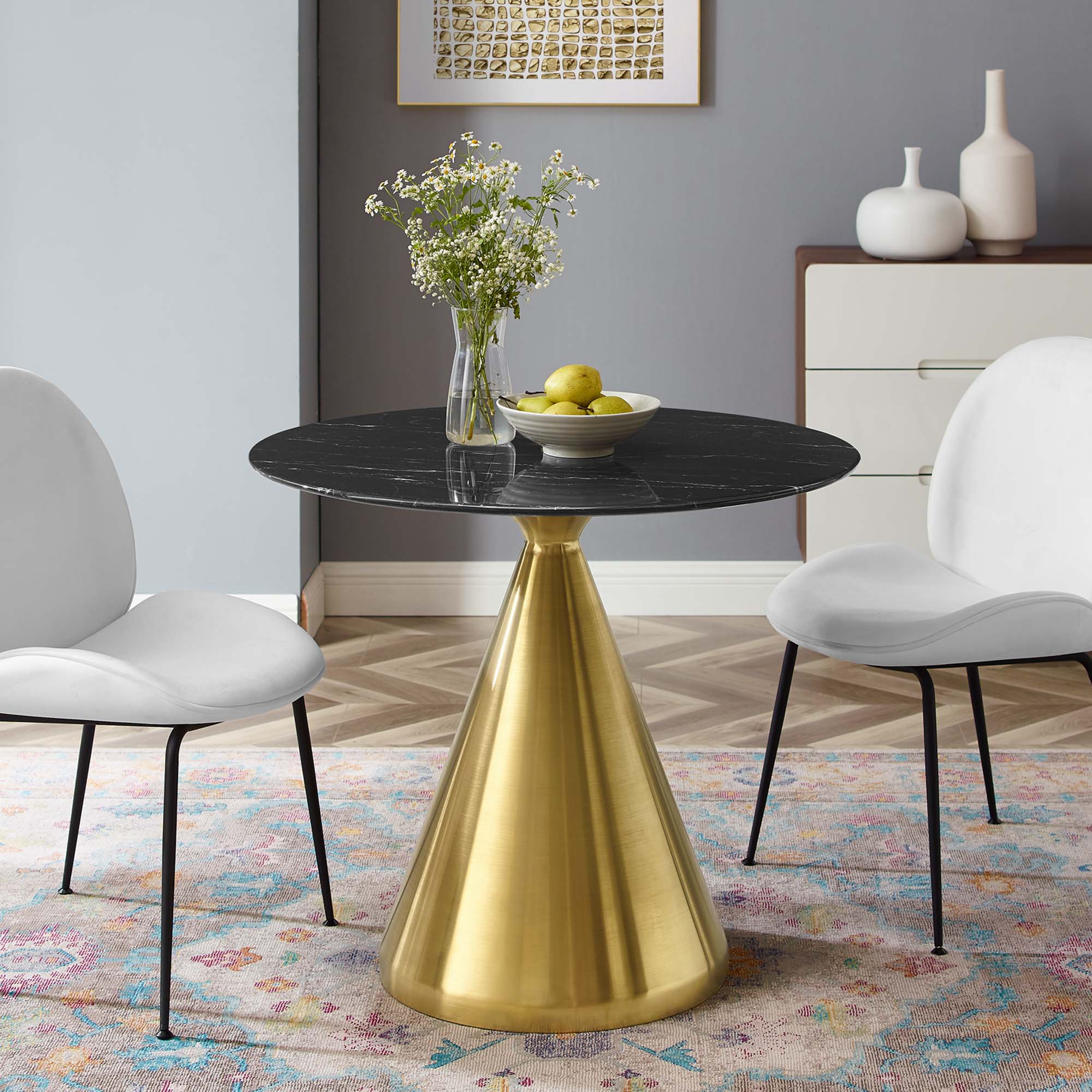 Tupelo 36" Artificial Marble Dining Table in Gold Black