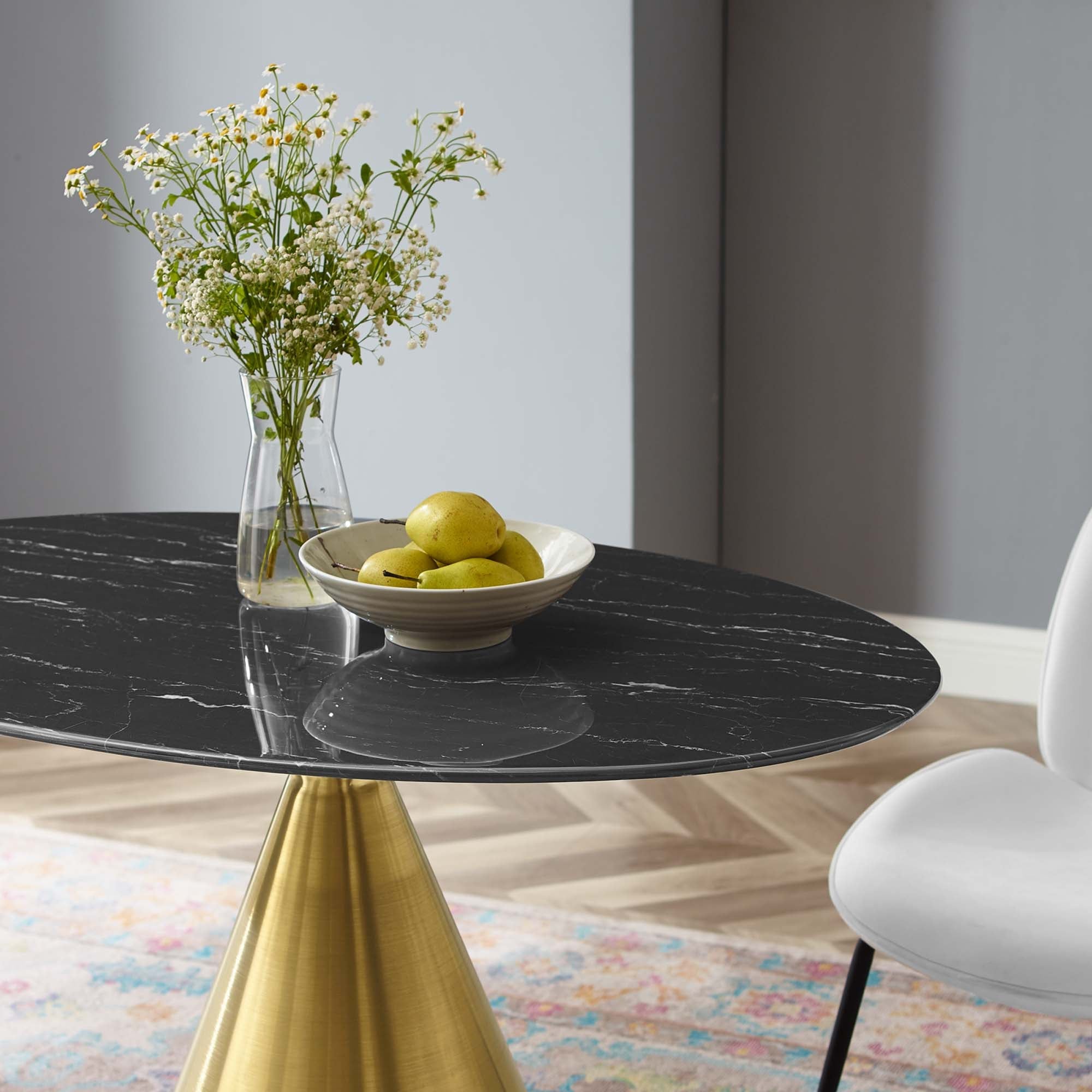 Tupelo 42" Oval Artificial Marble Dining Table in Gold Black