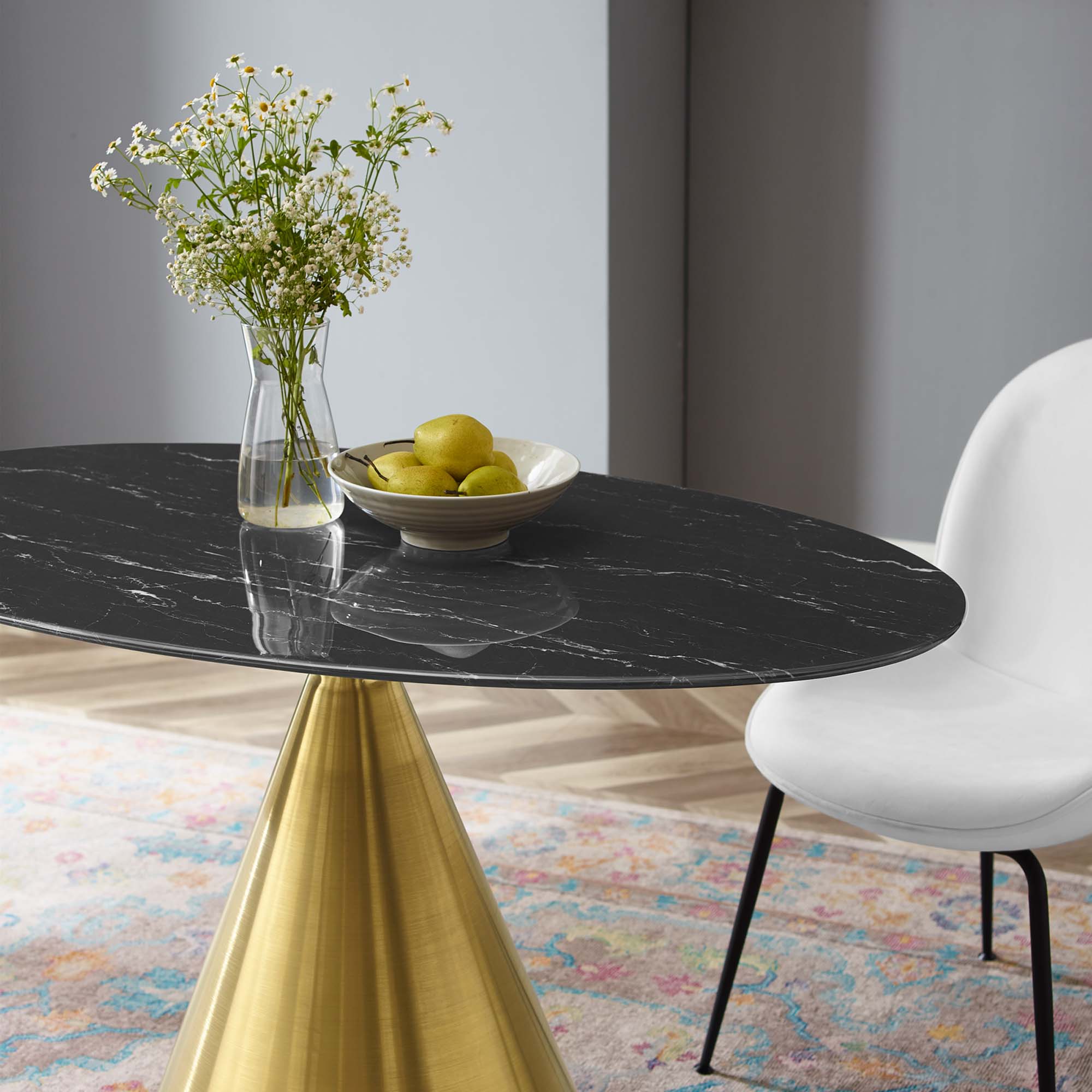 Tupelo 48" Oval Artificial Marble Dining Table in Gold Black