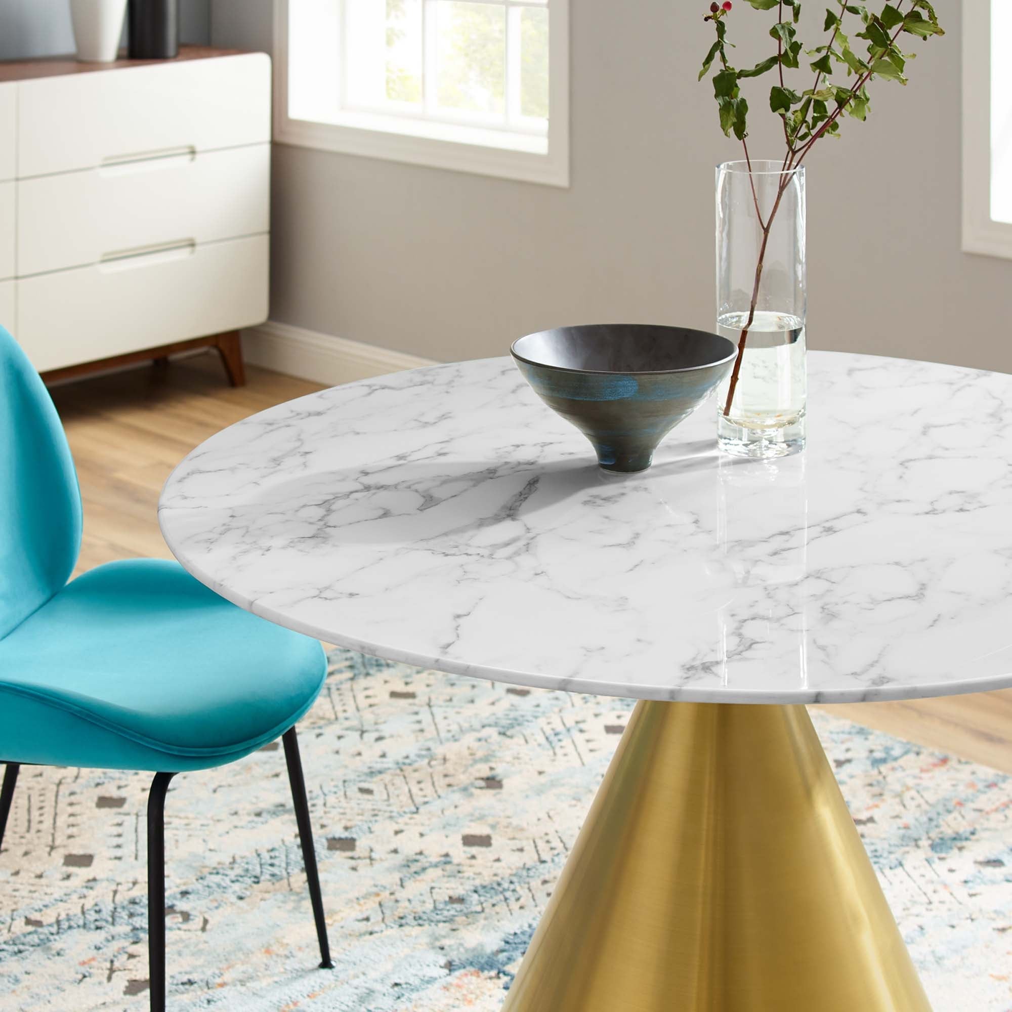 Tupelo 47" Artificial Marble Dining Table in Gold White