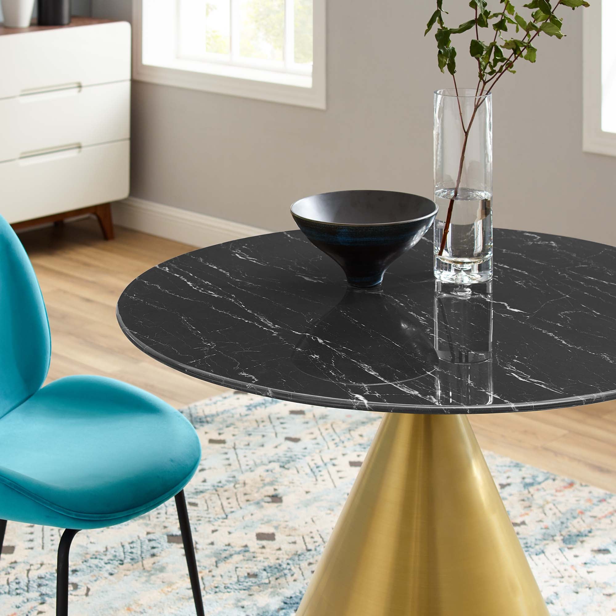 Tupelo 40" Artificial Marble Dining Table in Gold Black