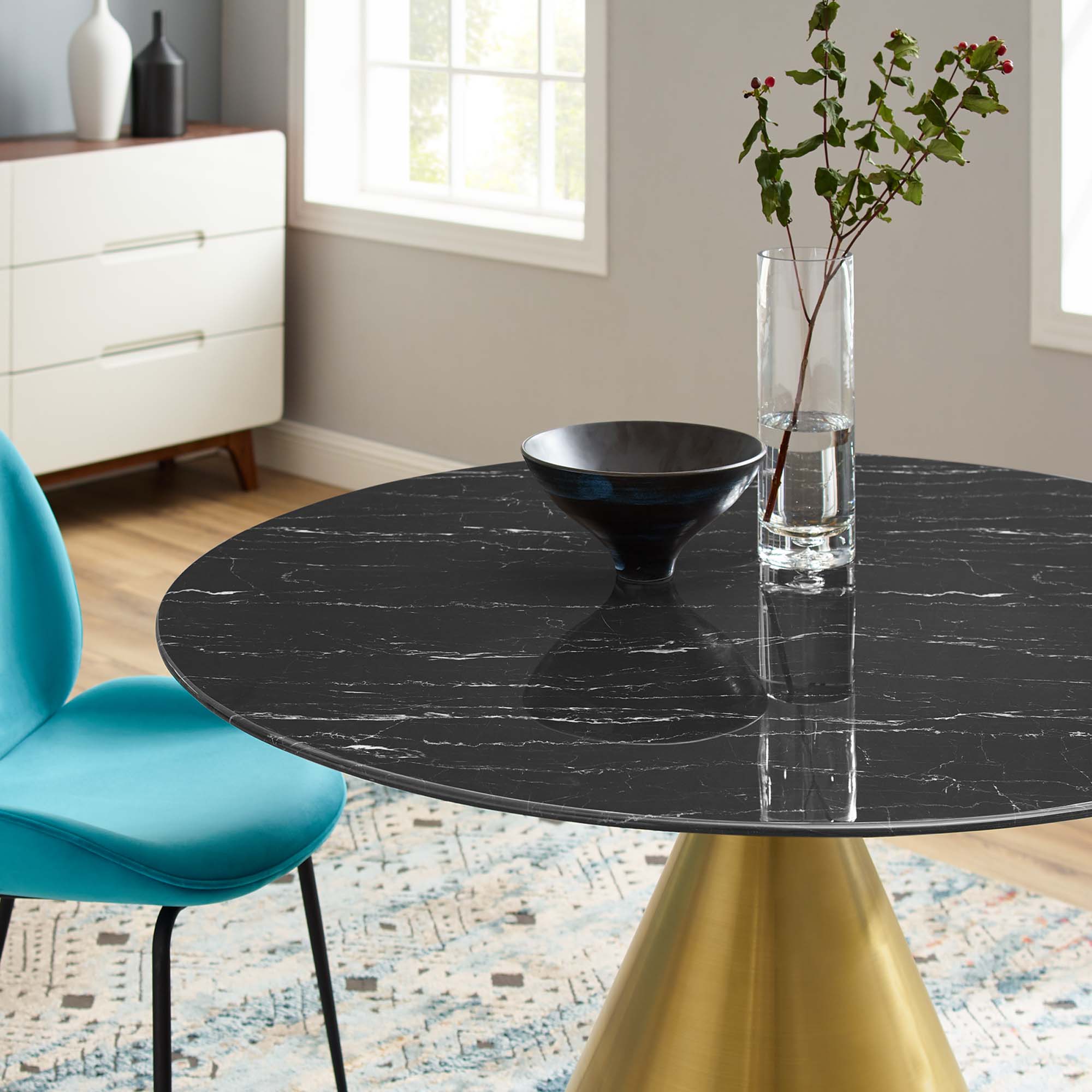 Tupelo 47" Artificial Marble Dining Table in Gold Black