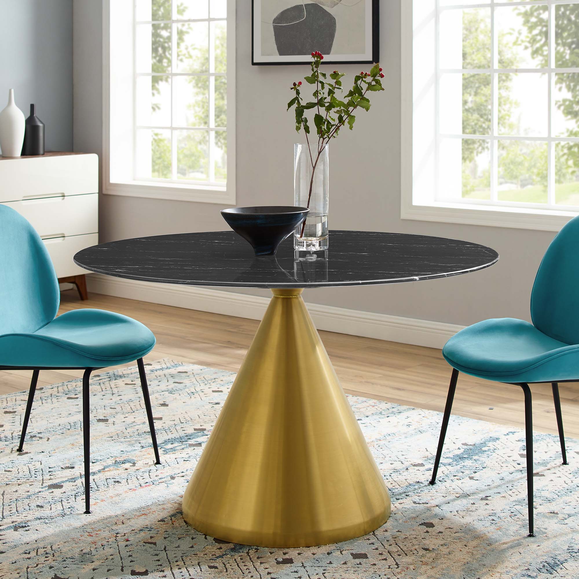 Tupelo 47" Artificial Marble Dining Table in Gold Black