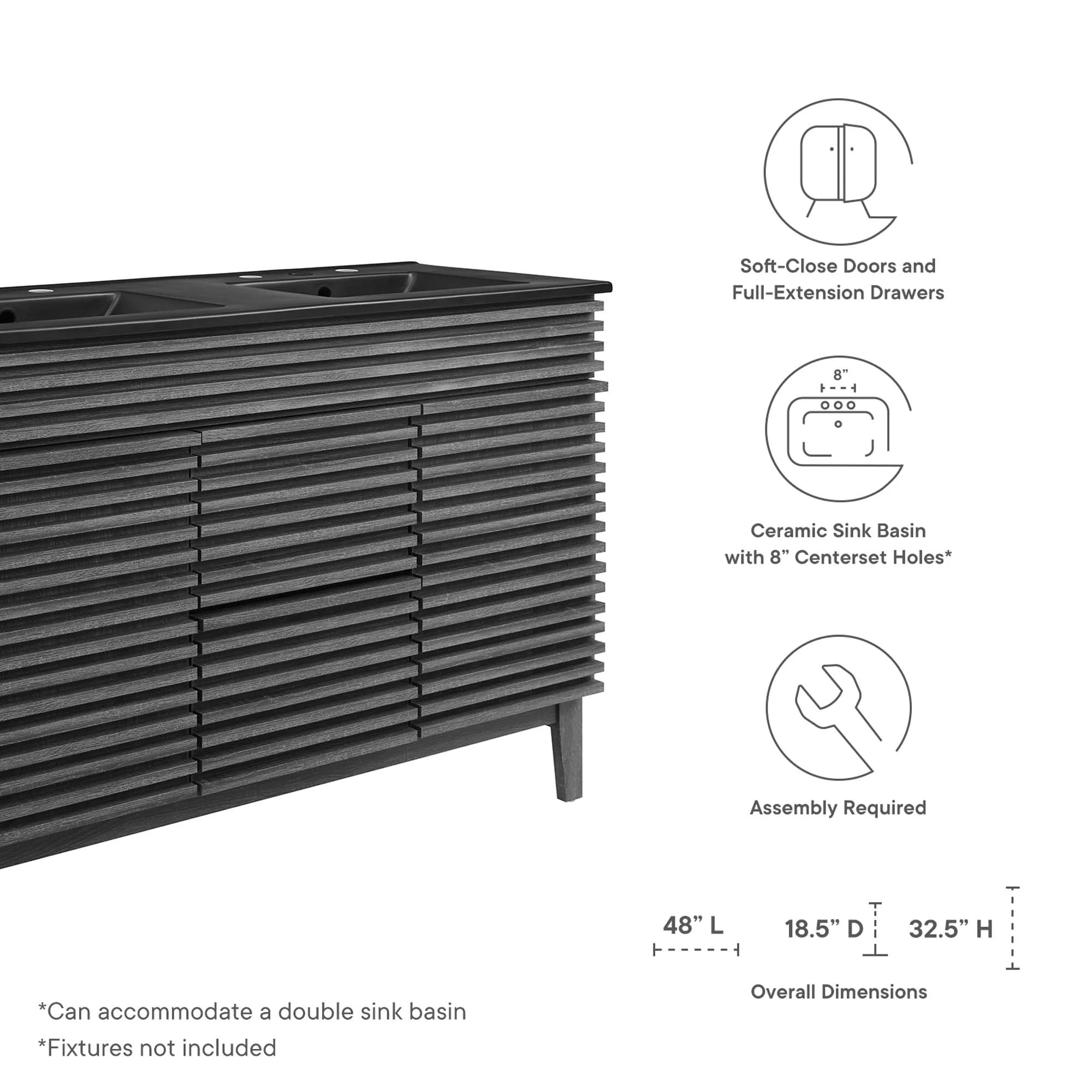 Meuble-lavabo à double vasque avec vasque noire incluse