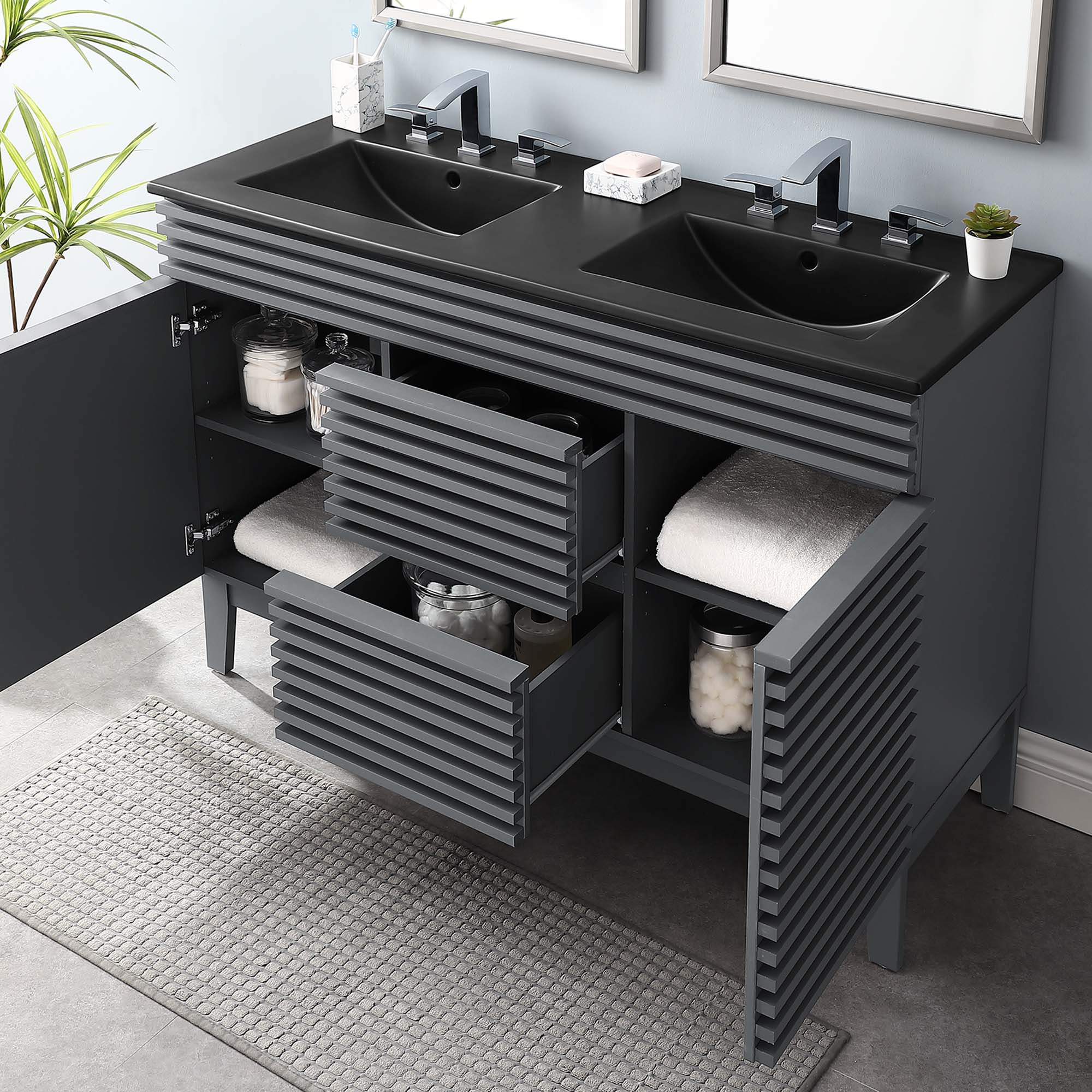 Render Double Sink Bathroom Vanity with Black Basin Included