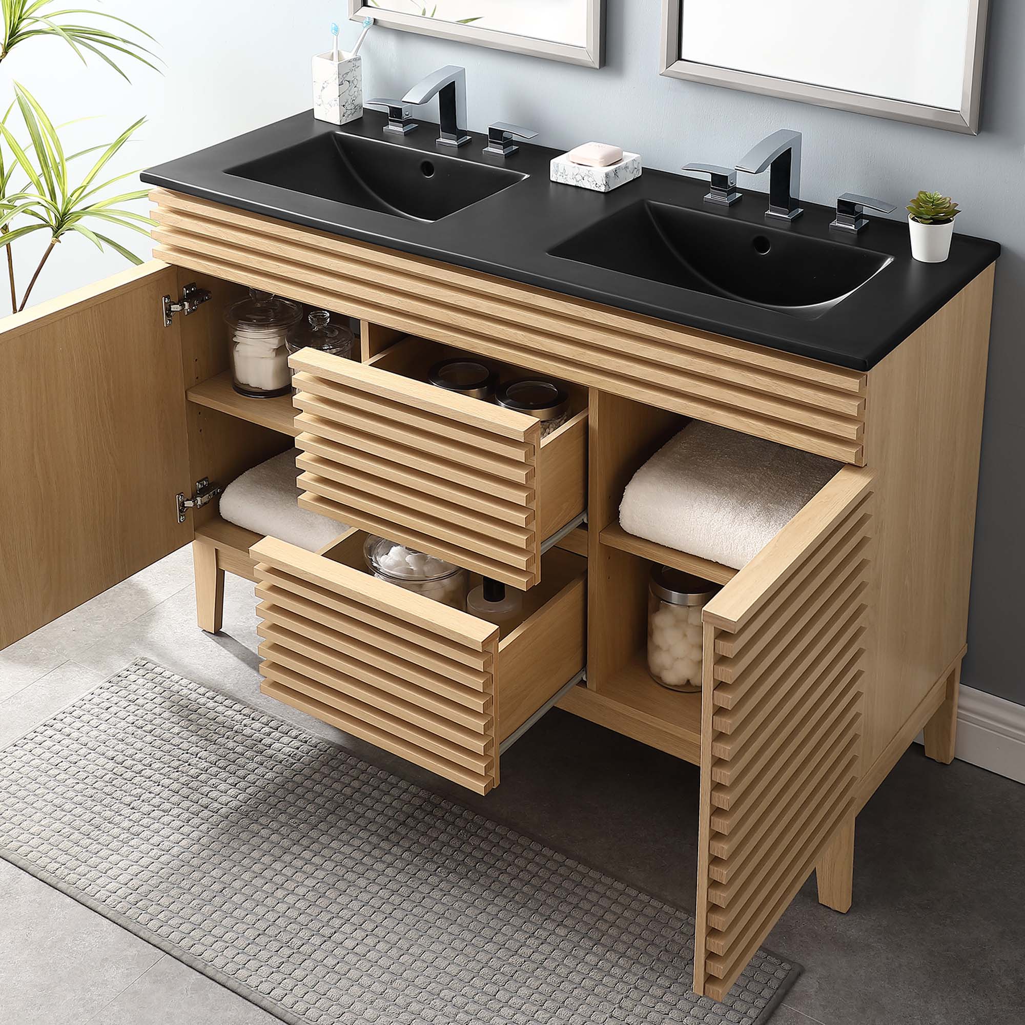 Render Double Sink Bathroom Vanity with Black Basin Included