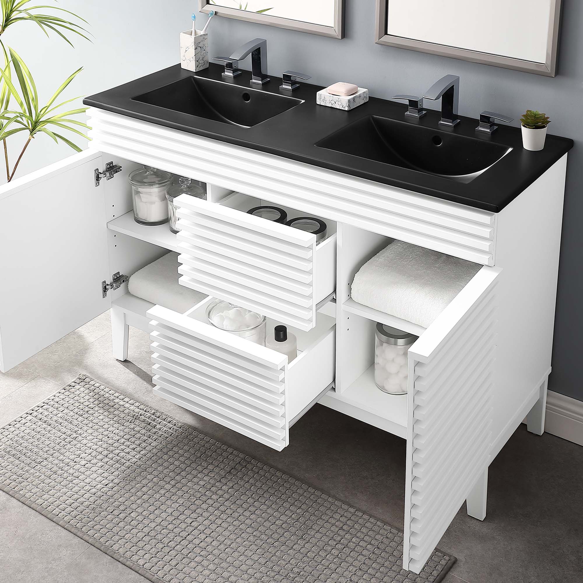 Render Double Sink Bathroom Vanity with Black Basin Included