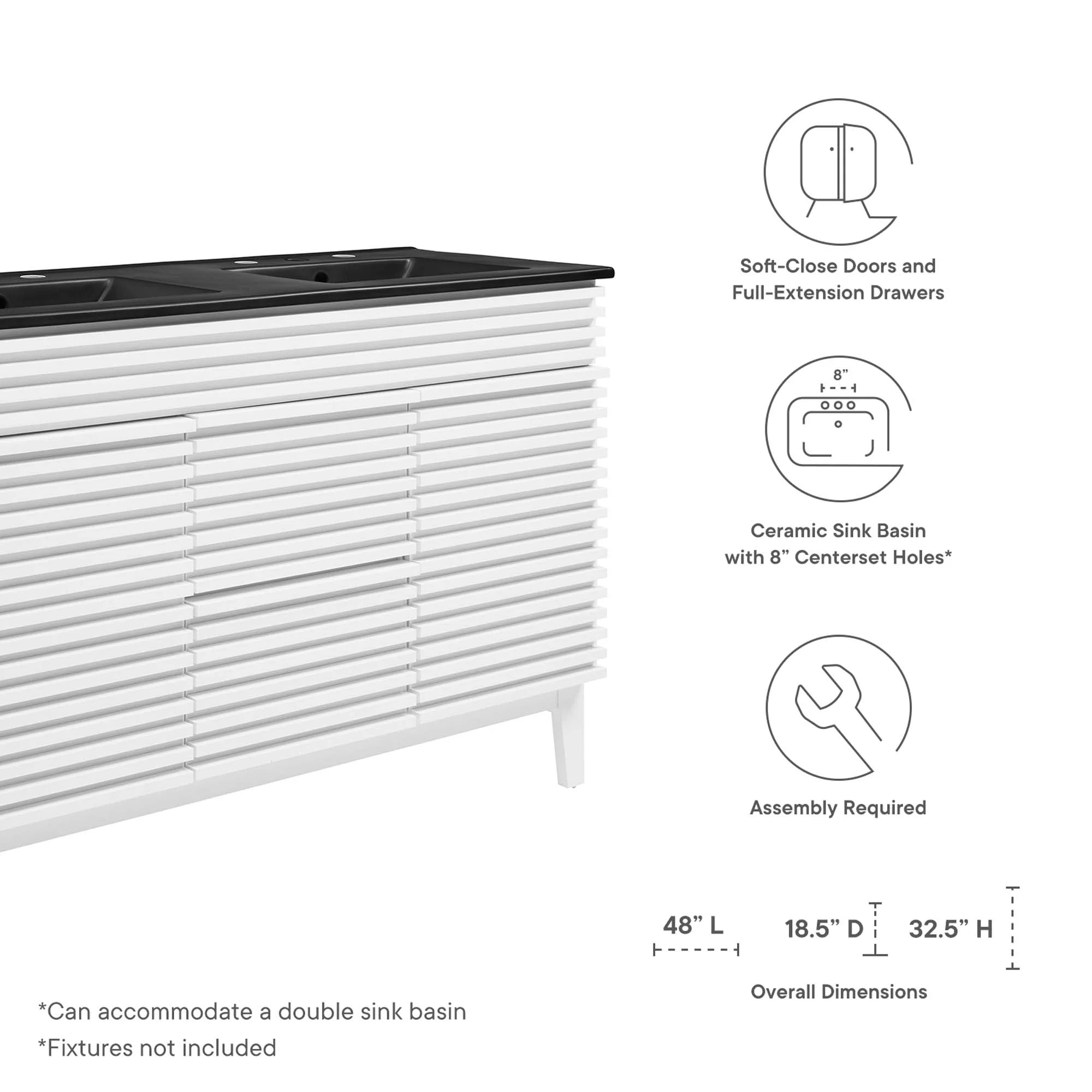 Meuble-lavabo à double vasque avec vasque noire incluse