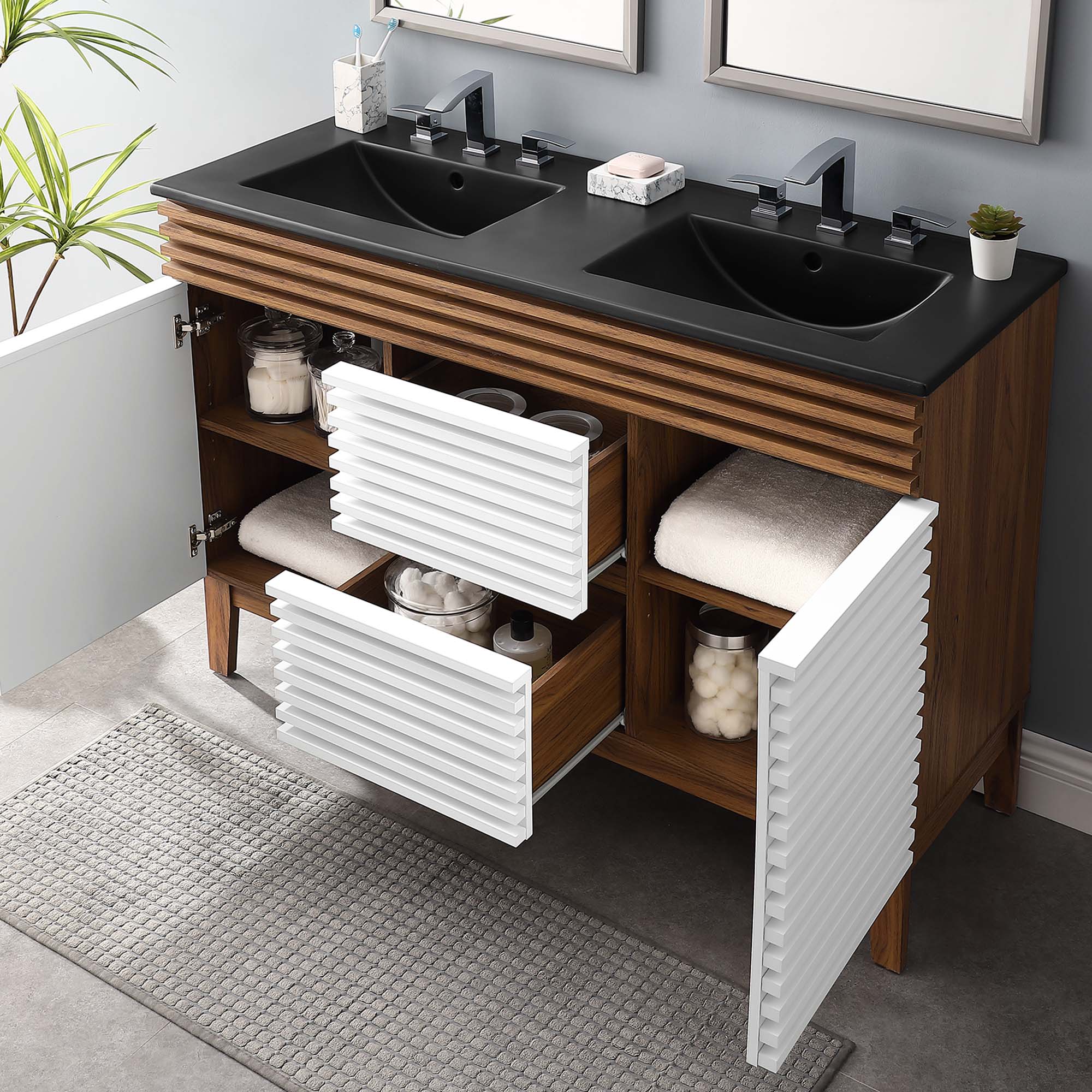 Render Double Sink Bathroom Vanity with Black Basin Included