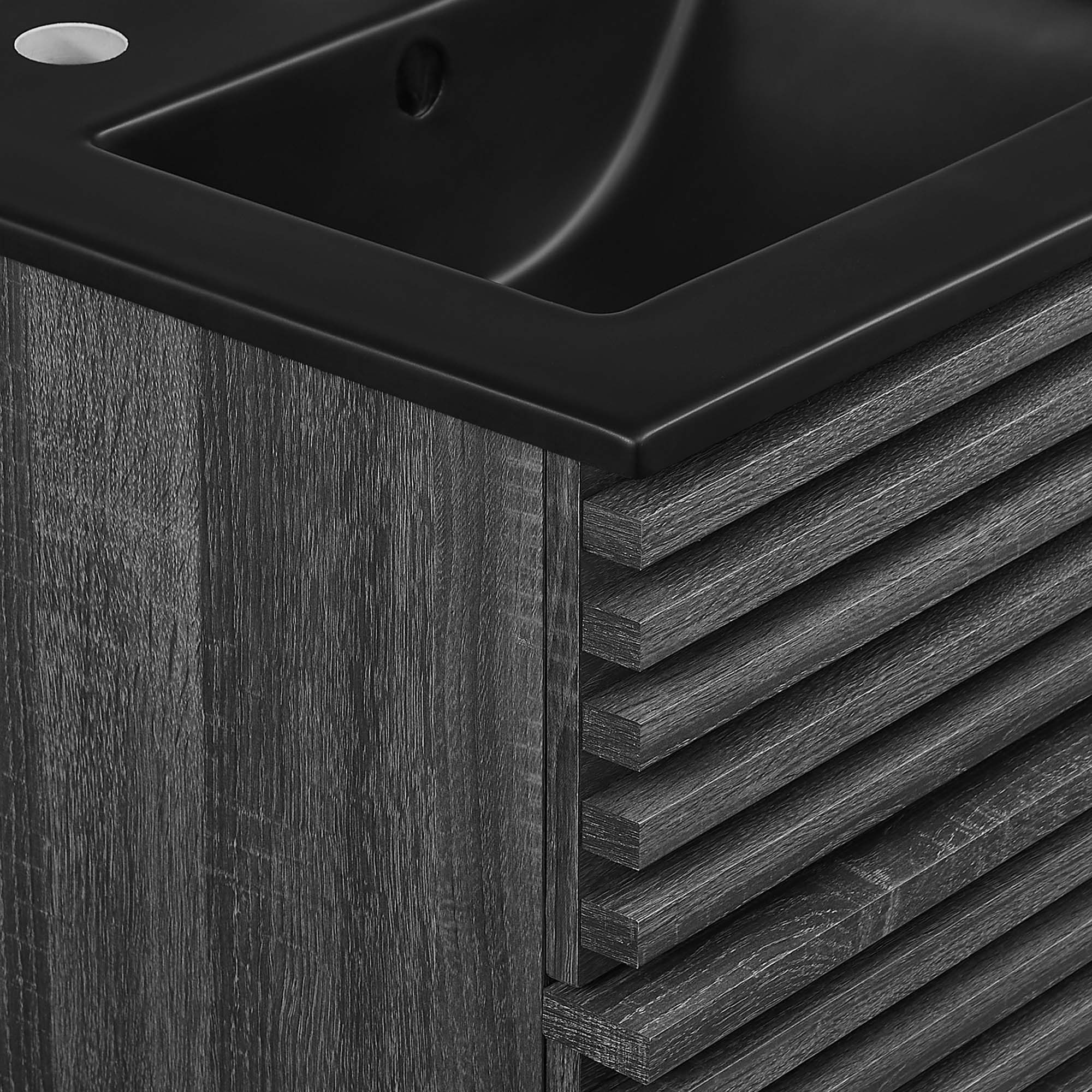 Meuble-lavabo mural de salle de bain avec vasque noire incluse