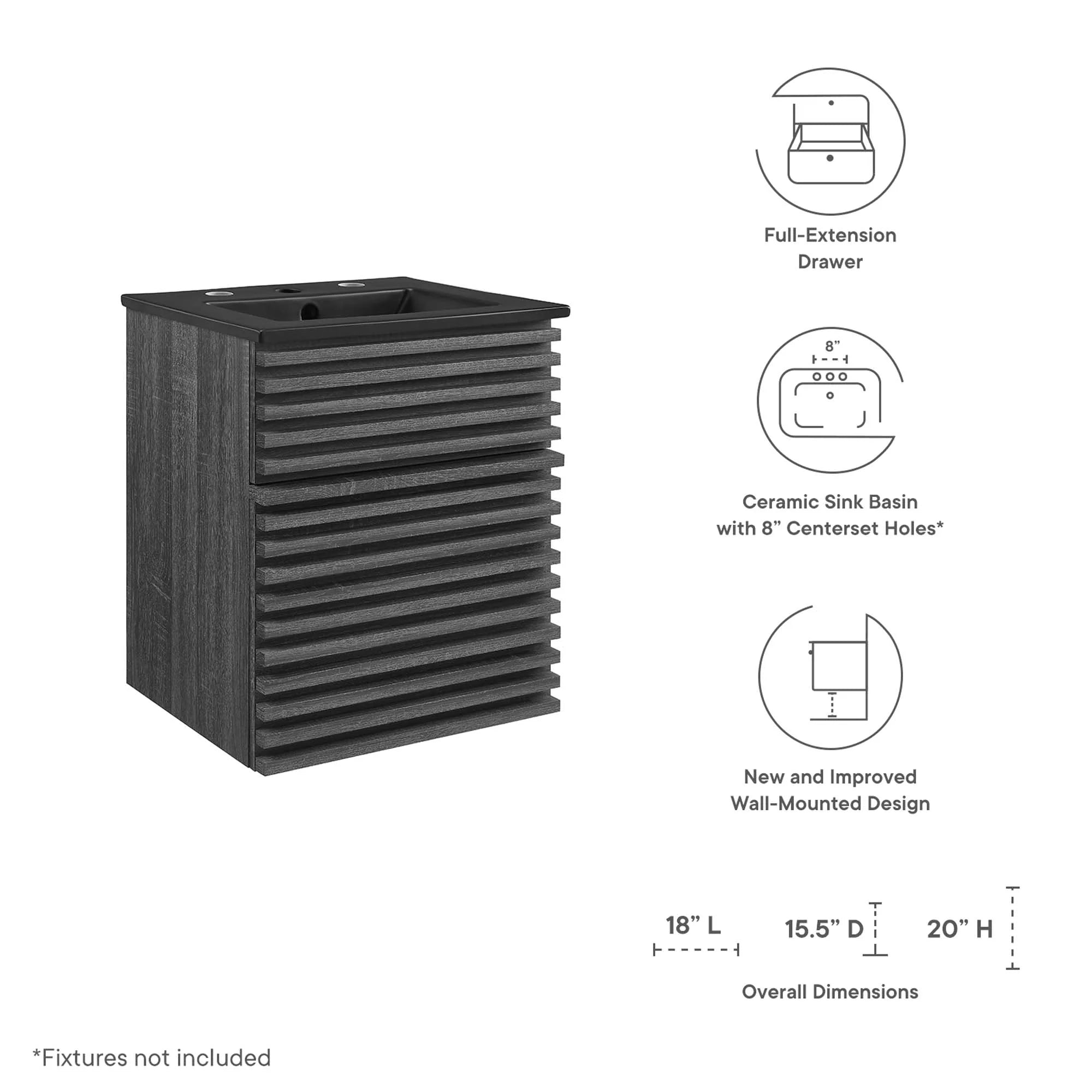 Meuble-lavabo mural de salle de bain avec vasque noire incluse