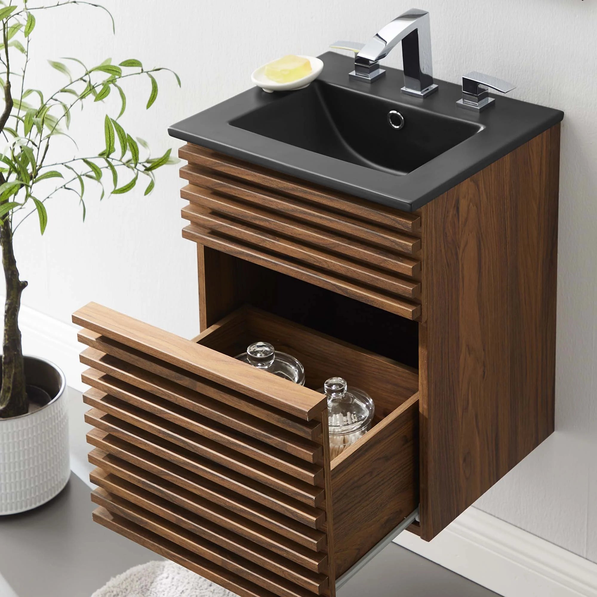 Render Wall-Mount Bathroom Vanity with Black Basin Included