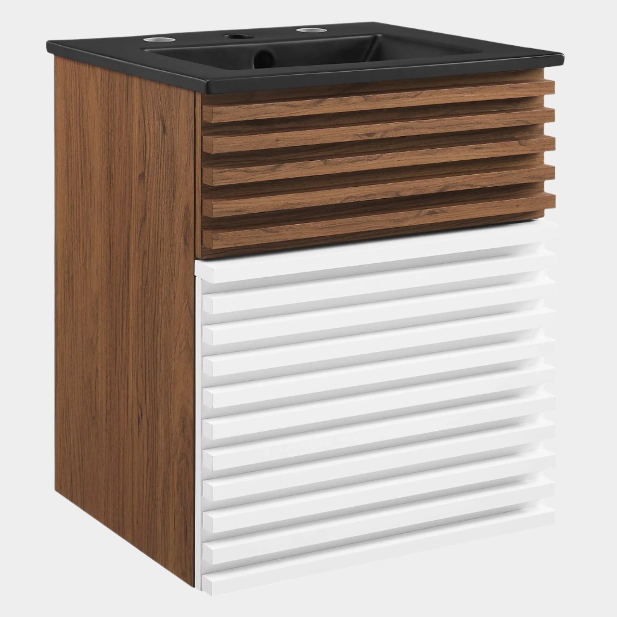 Meuble-lavabo mural de salle de bain avec vasque noire incluse