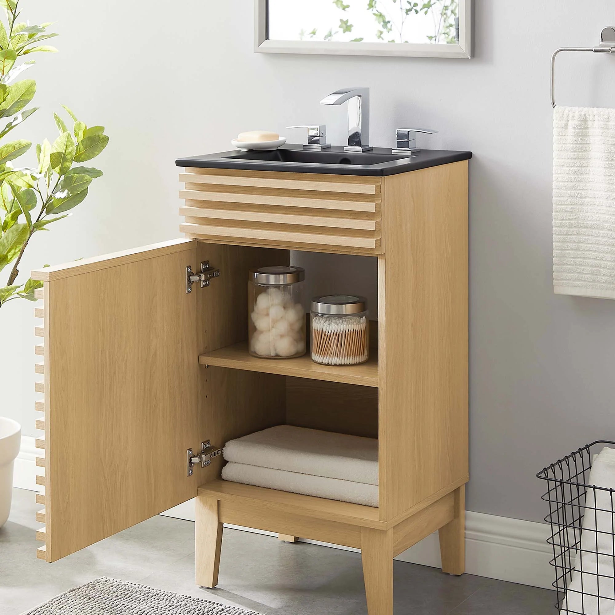 Meuble-lavabo de salle de bain avec vasque noire incluse