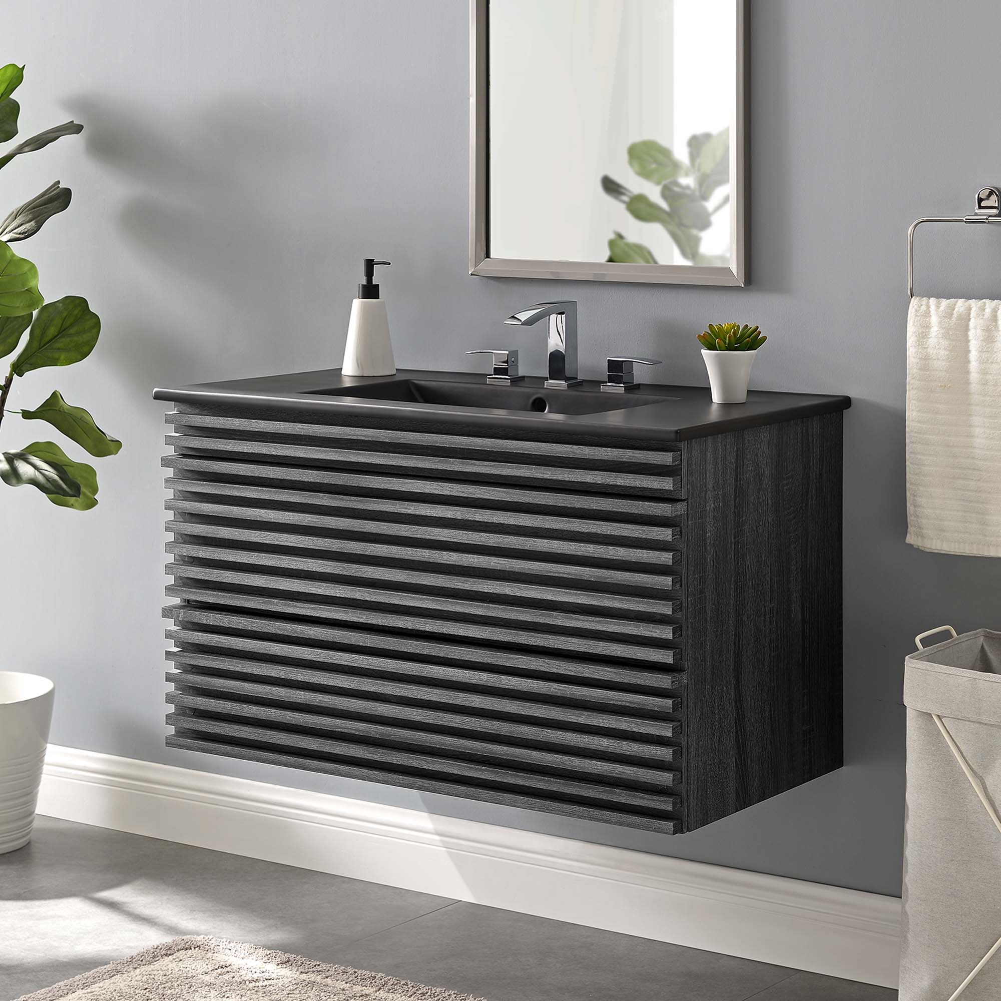 Render Wall-Mount Bathroom Vanity with Black Basin Included