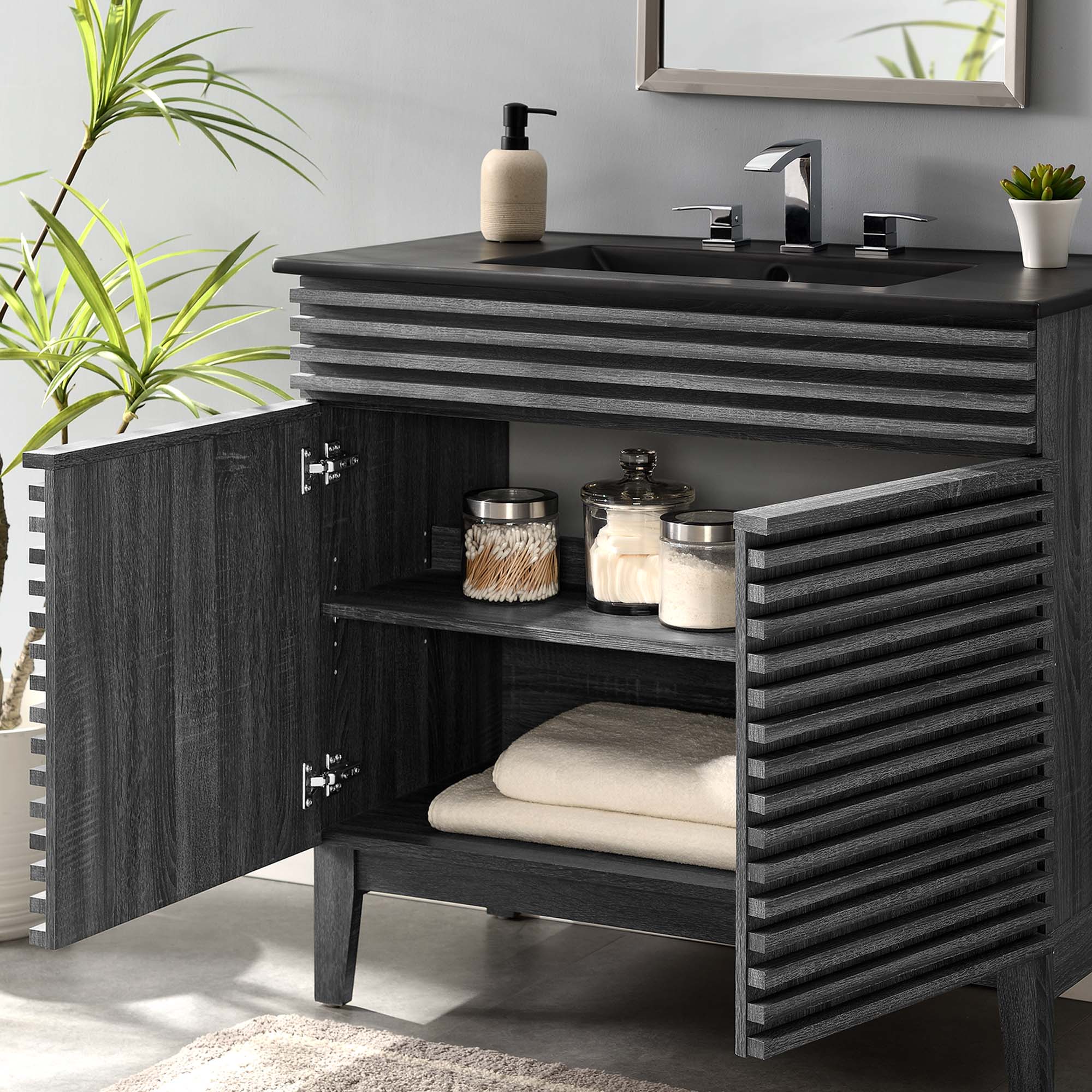 Meuble-lavabo de salle de bain avec vasque noire incluse