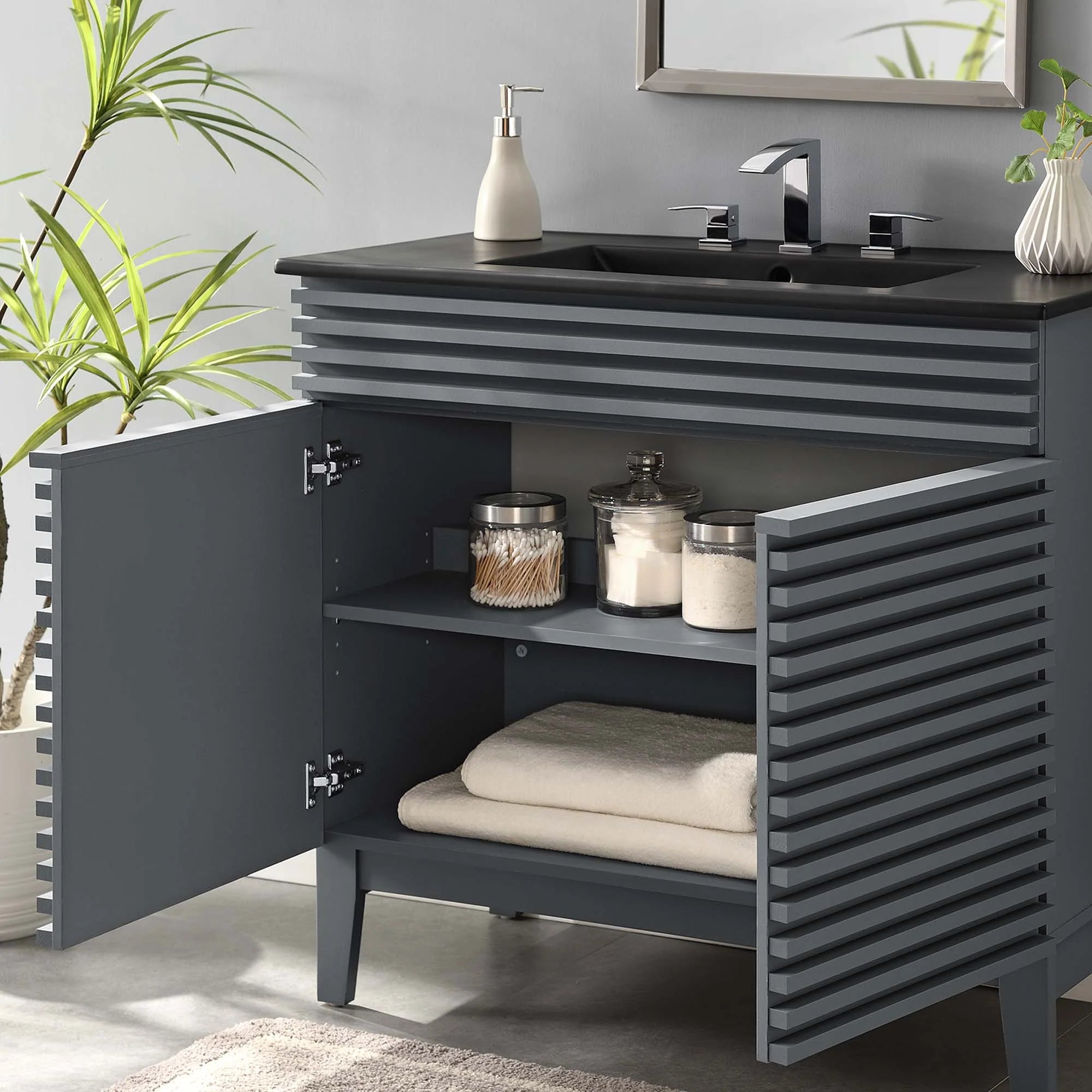 Meuble-lavabo de salle de bain avec vasque noire incluse