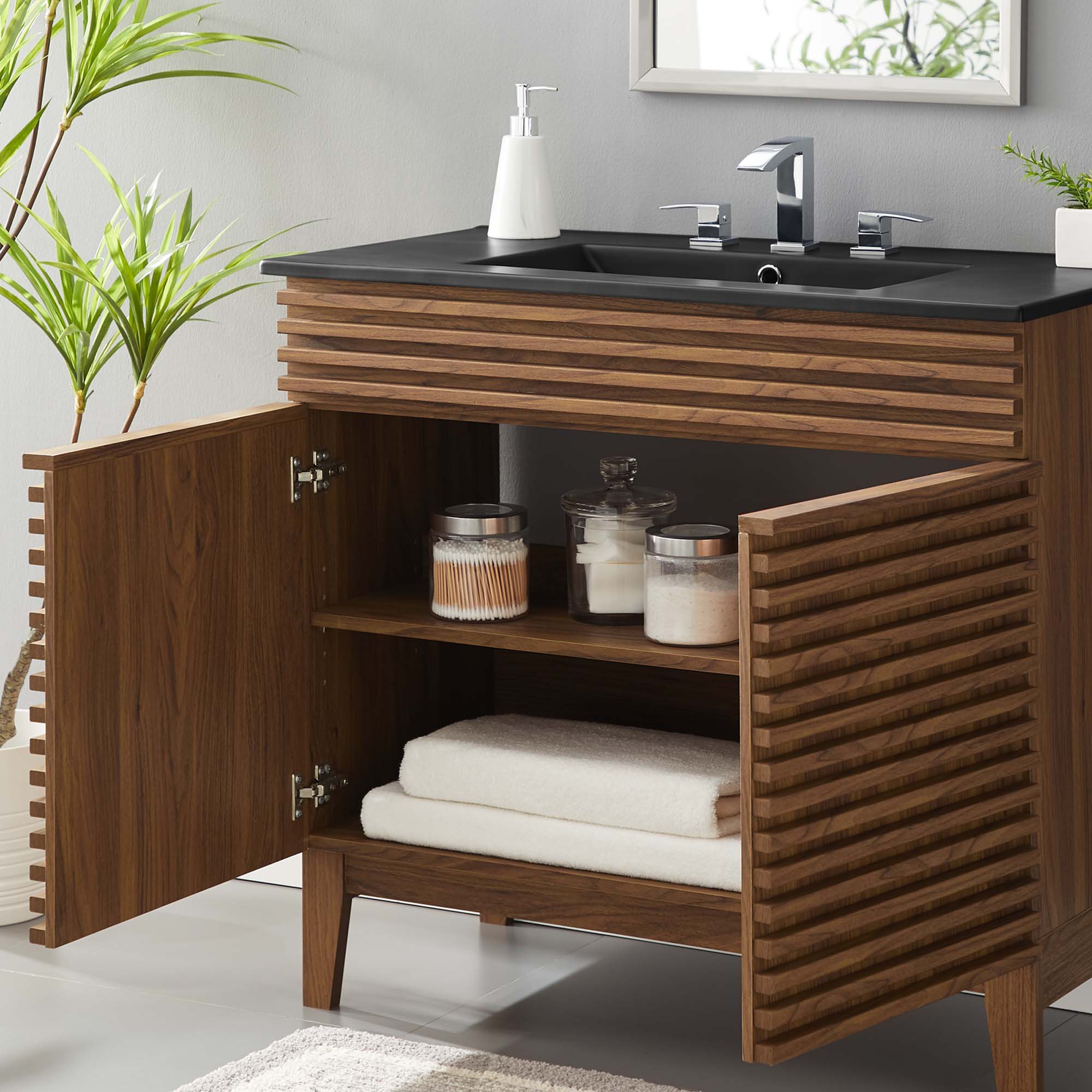 Render Bathroom Vanity with Black Basin Included