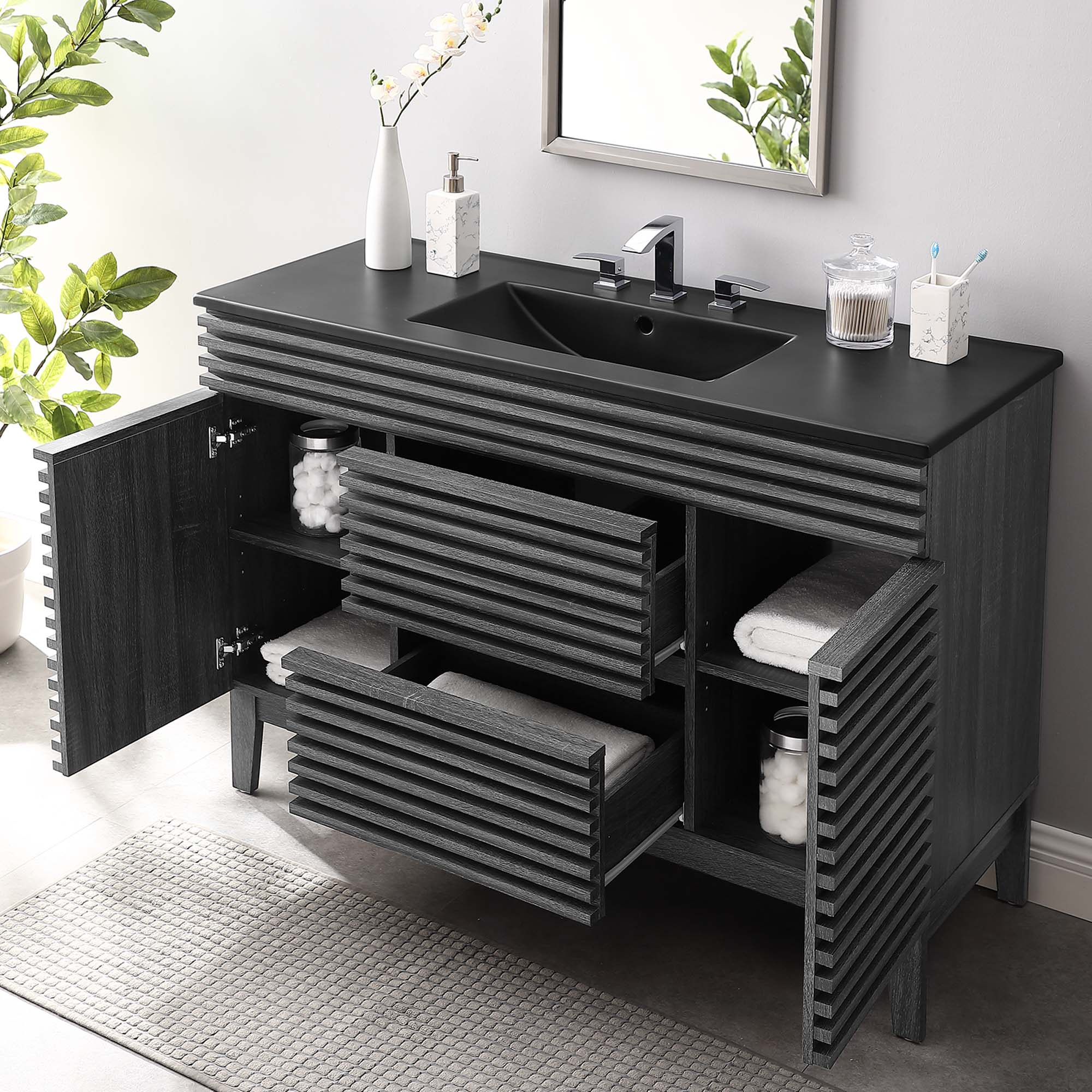 Meuble-lavabo à double vasque avec vasque noire incluse