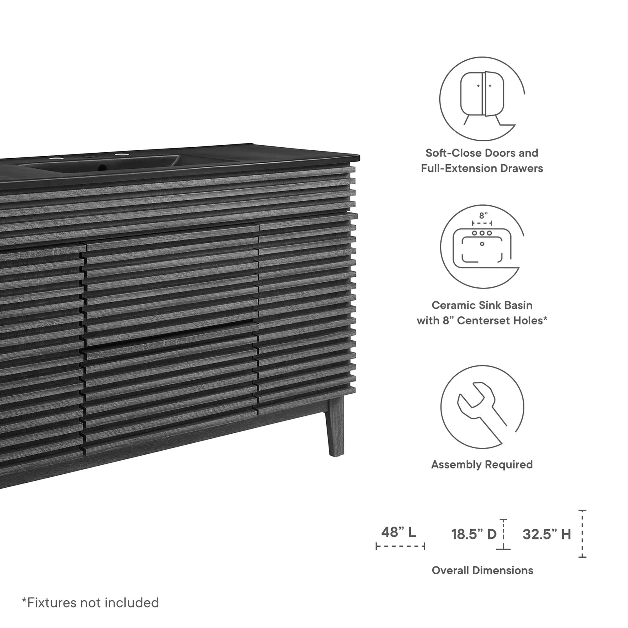 Meuble-lavabo à double vasque avec vasque noire incluse