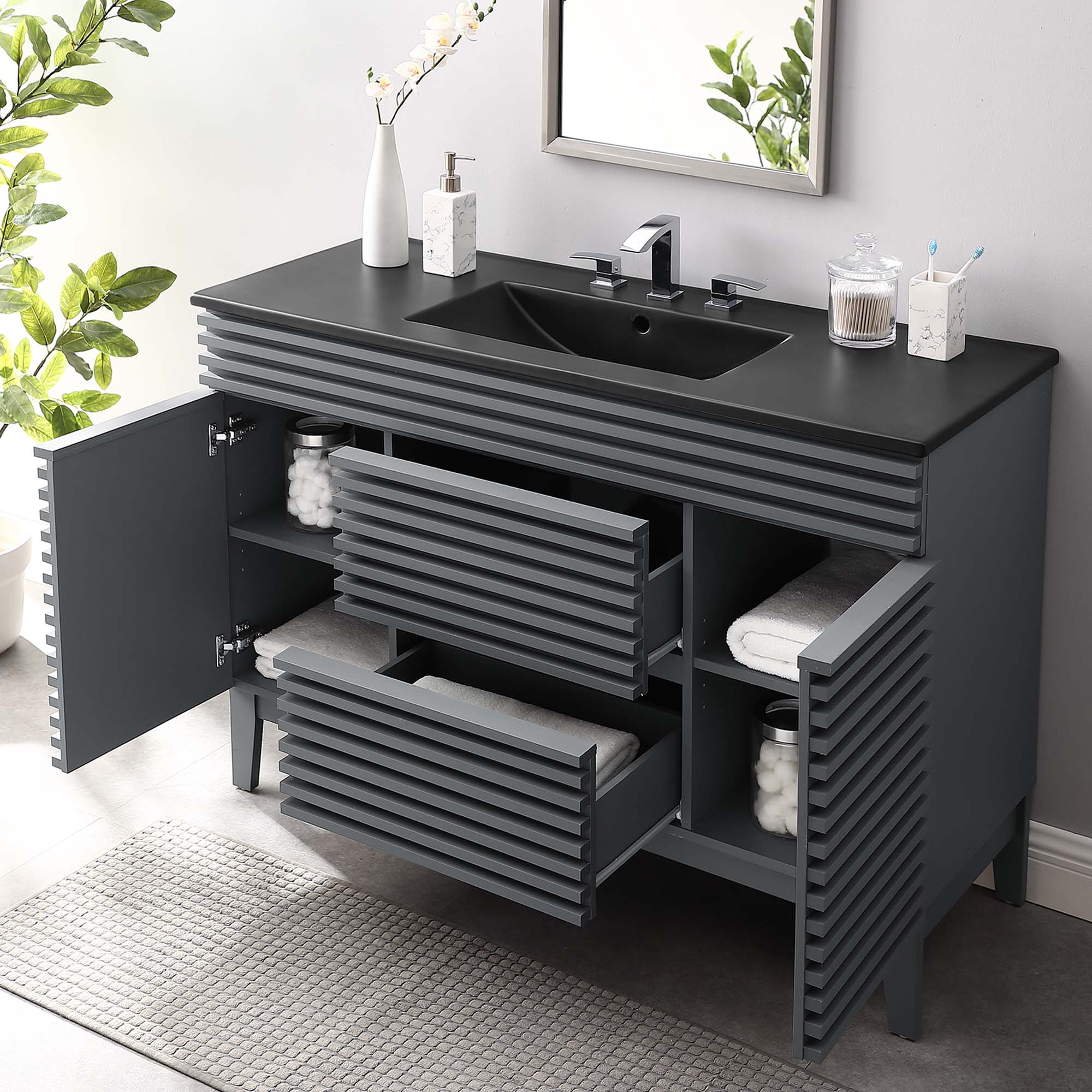 Meuble-lavabo à double vasque avec vasque noire incluse