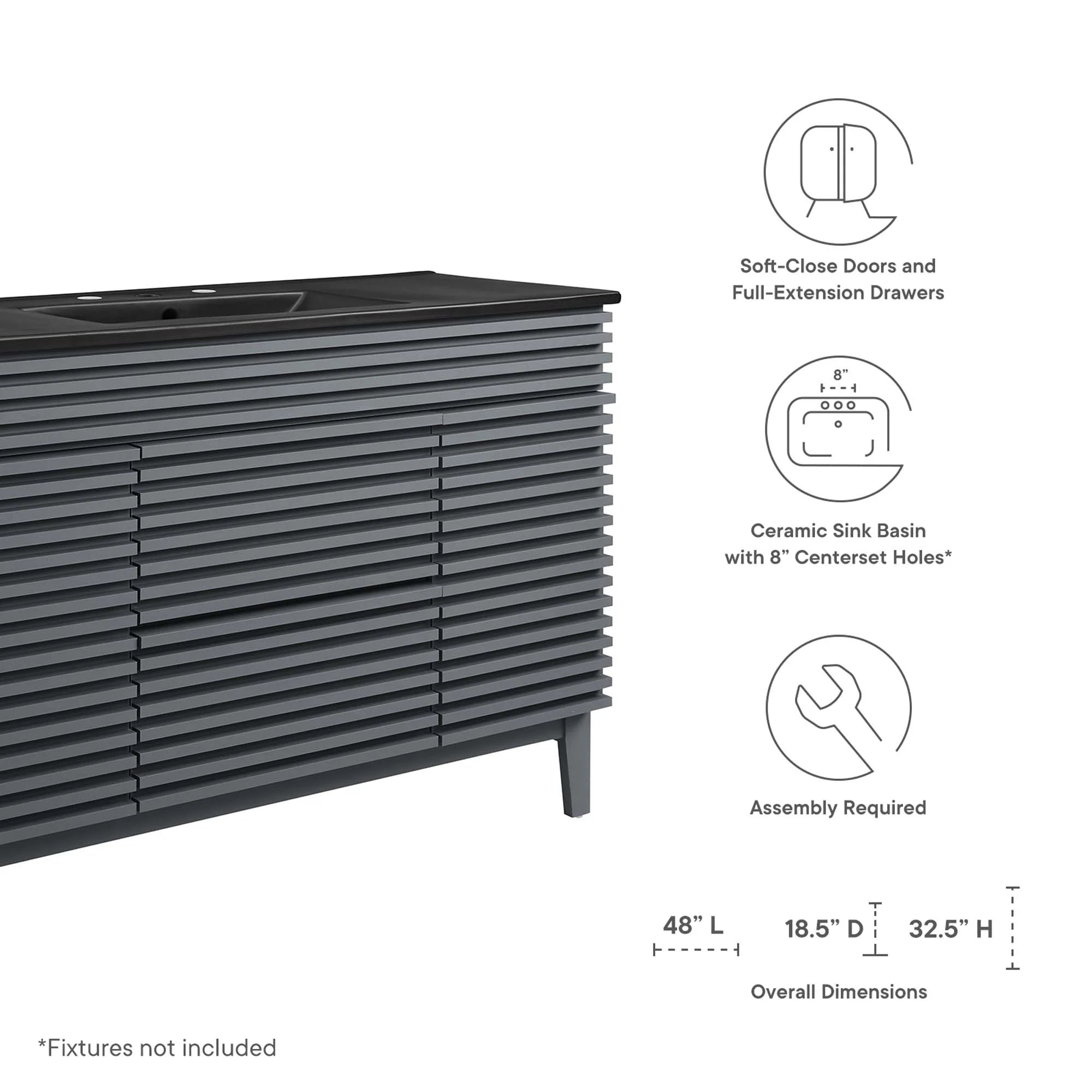 Meuble-lavabo à double vasque avec vasque noire incluse