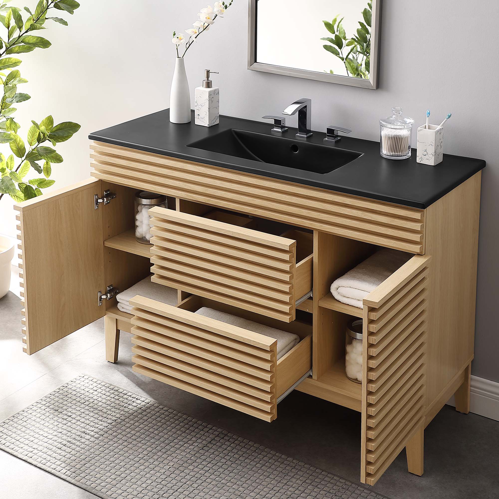 Render Double Sink Bathroom Vanity with Black Basin Included