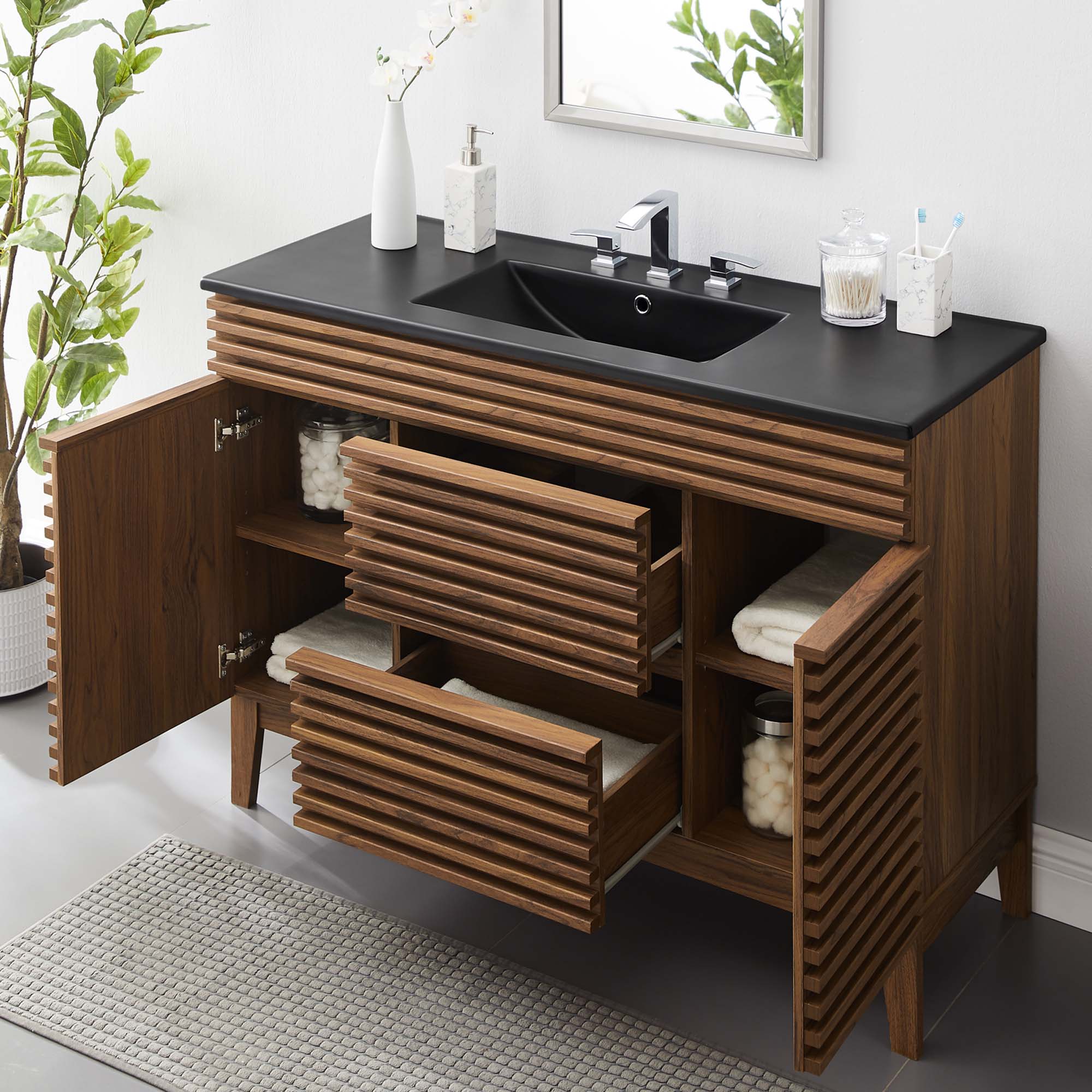 Meuble-lavabo à double vasque avec vasque noire incluse