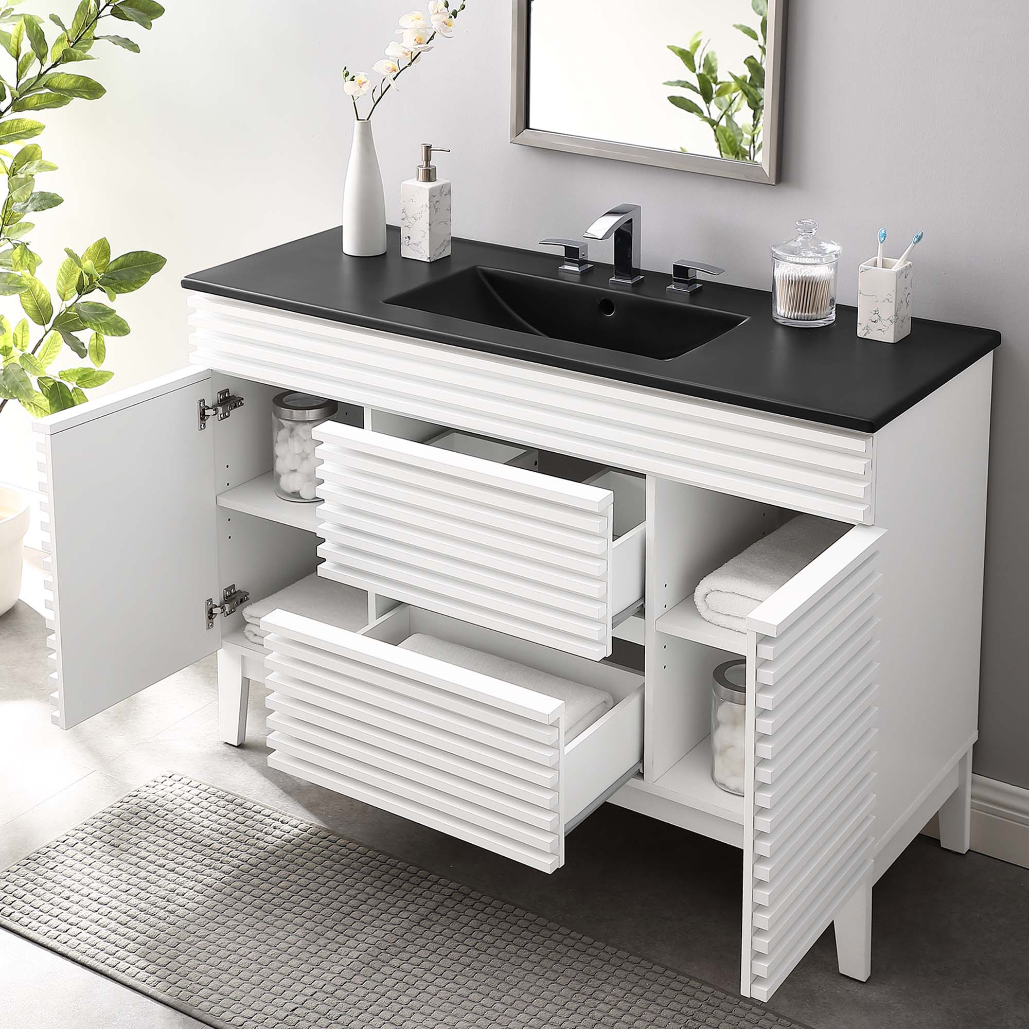 Render Double Sink Bathroom Vanity with Black Basin Included