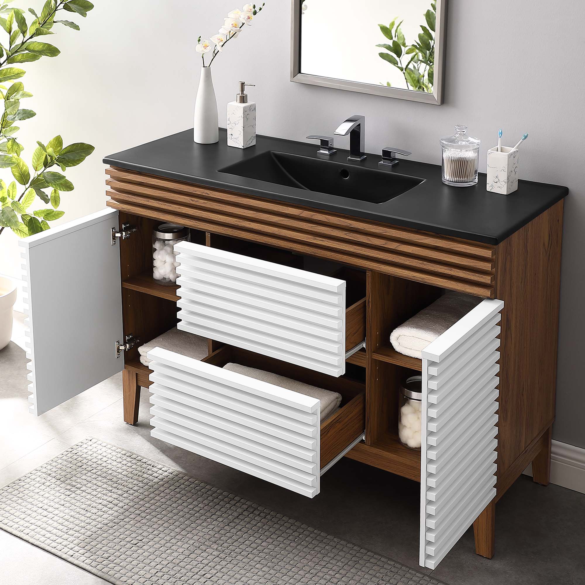 Meuble-lavabo à double vasque avec vasque noire incluse