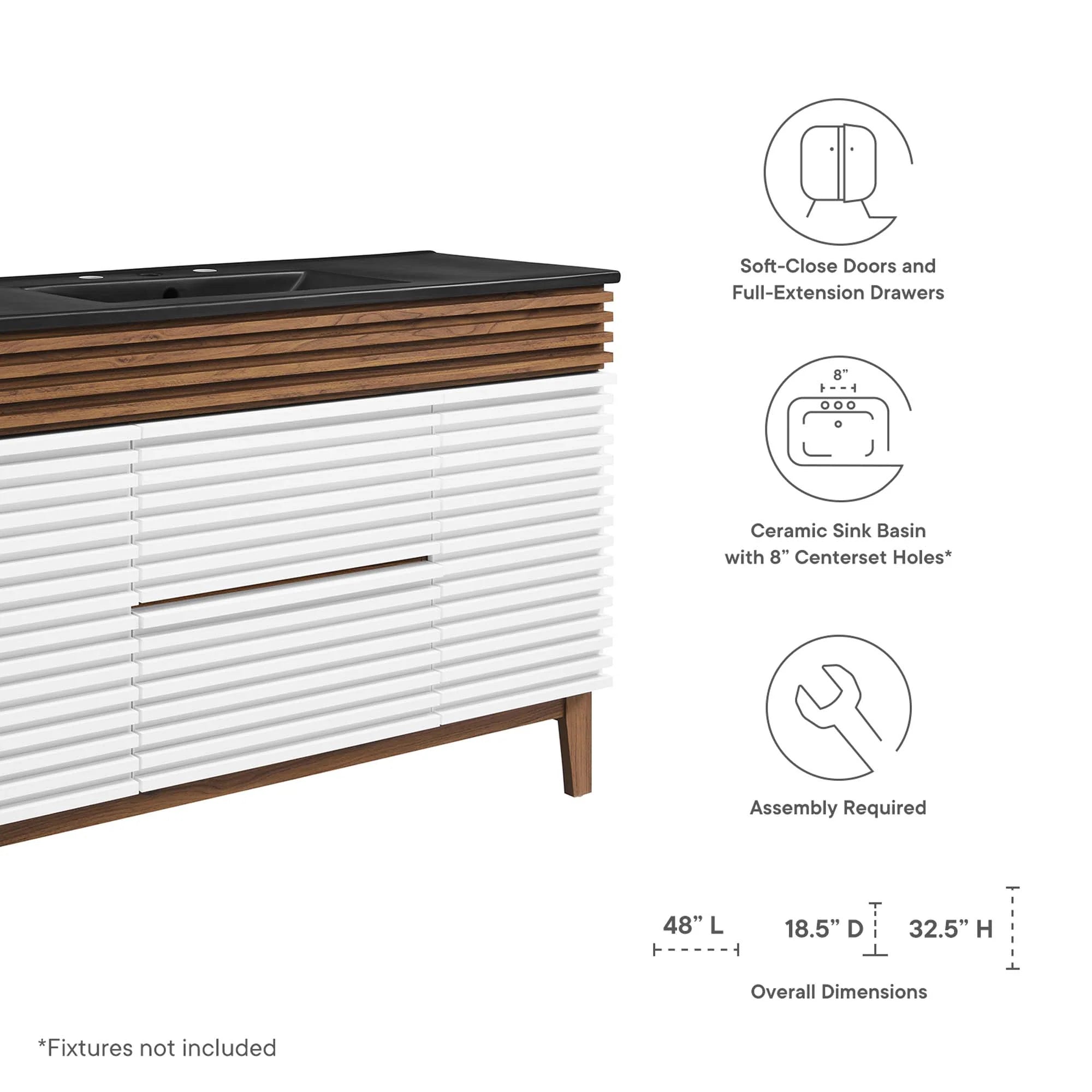 Meuble-lavabo à double vasque avec vasque noire incluse