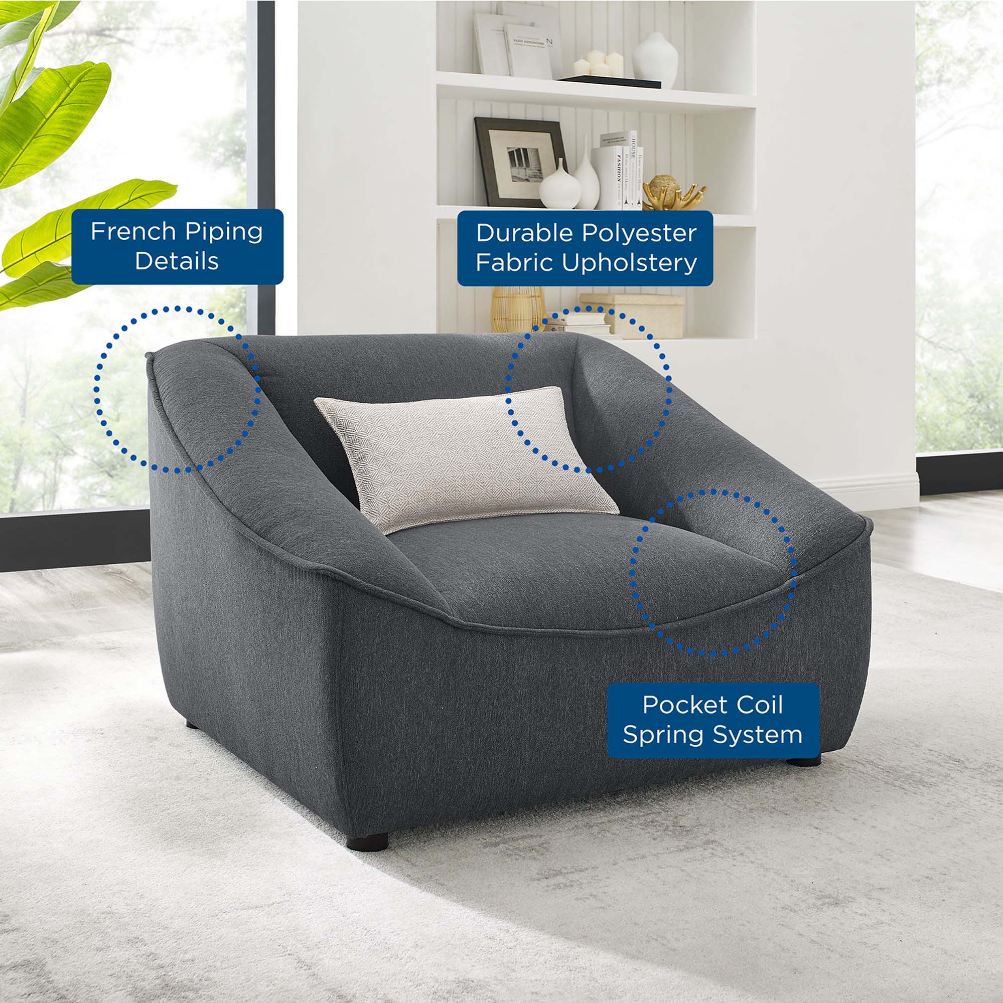 Fauteuil de salon en velours Ponder Performance 