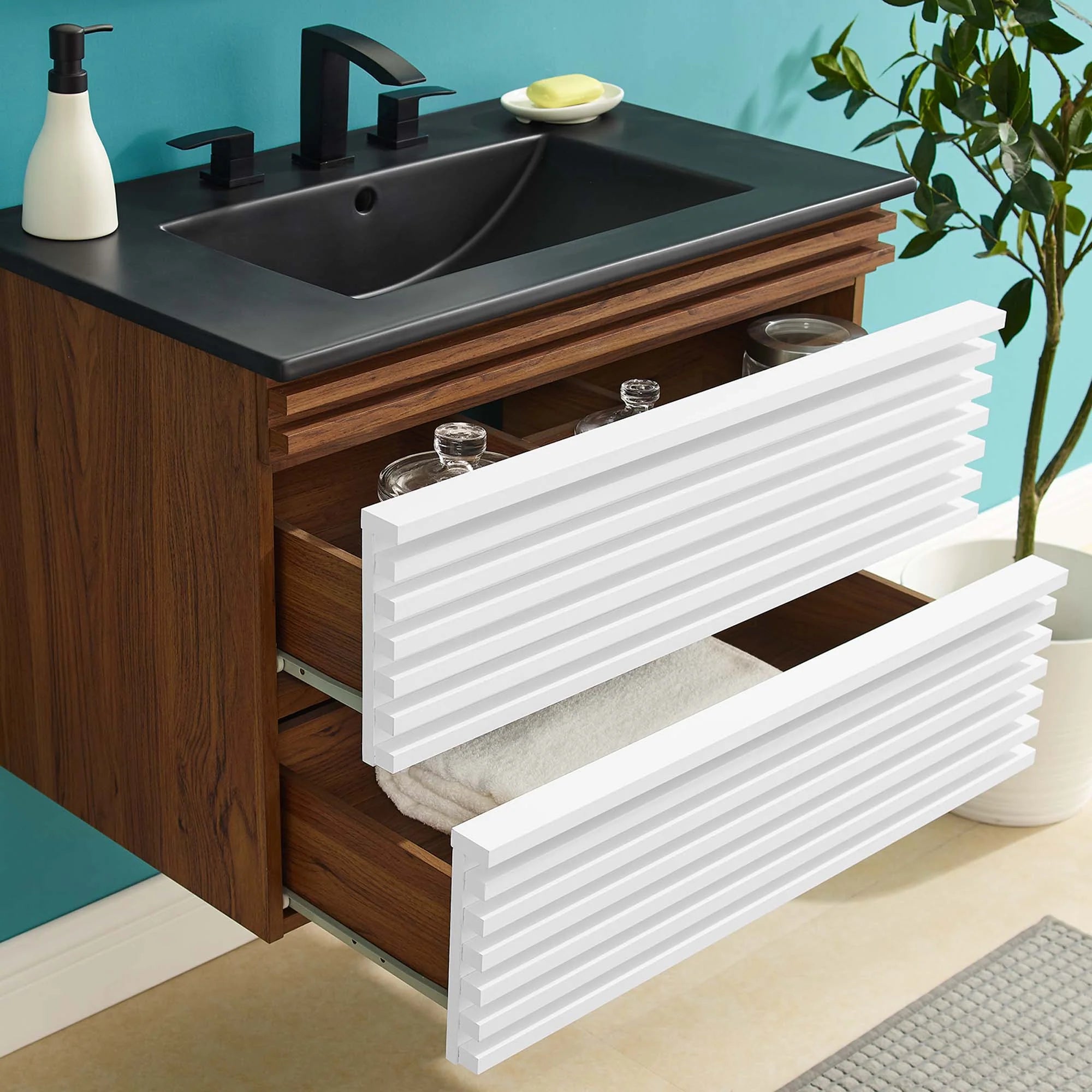 Render Wall-Mount Bathroom Vanity with Black Basin Included