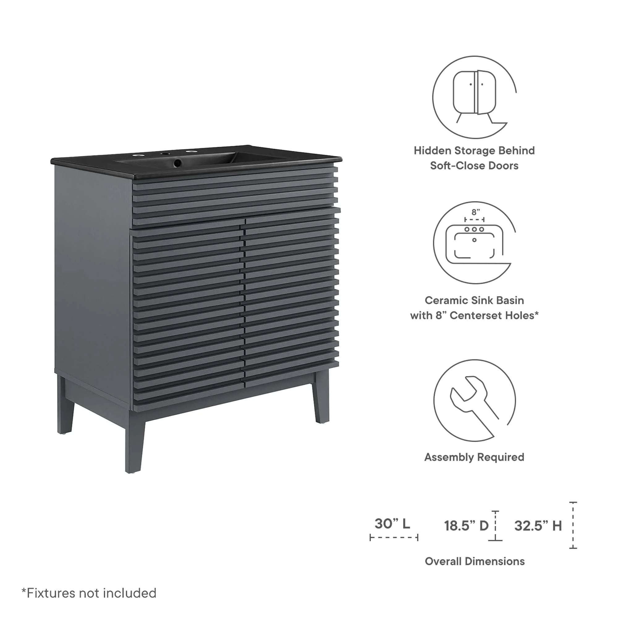 Meuble-lavabo de salle de bain avec vasque noire incluse