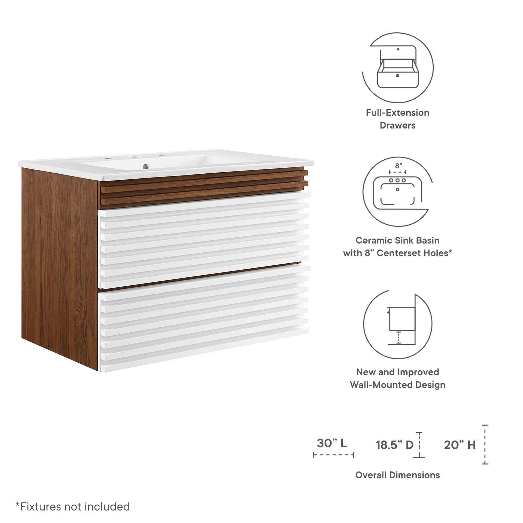 Render Wall-Mount Bathroom Vanity with White Basin Included