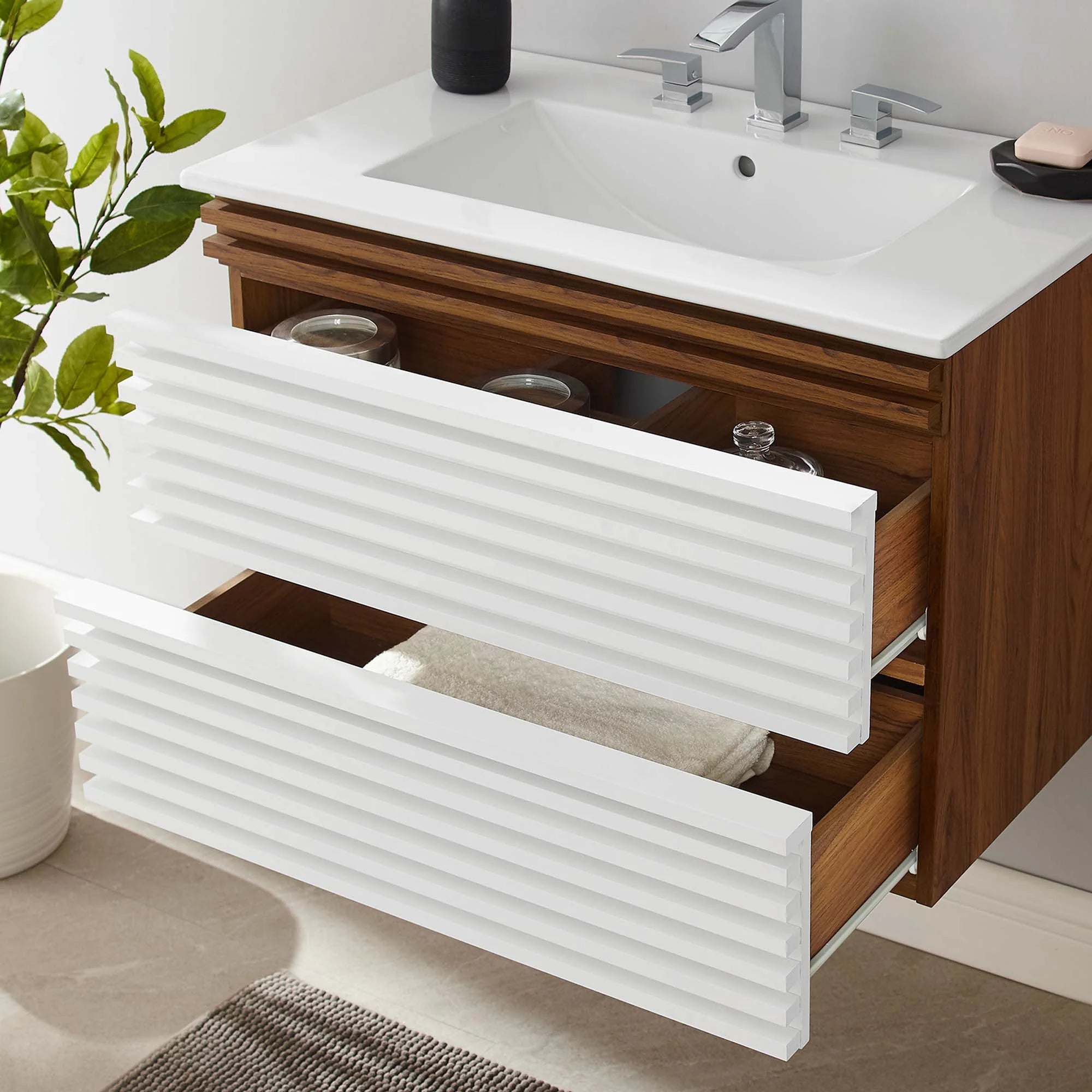 Render Wall-Mount Bathroom Vanity with White Basin Included