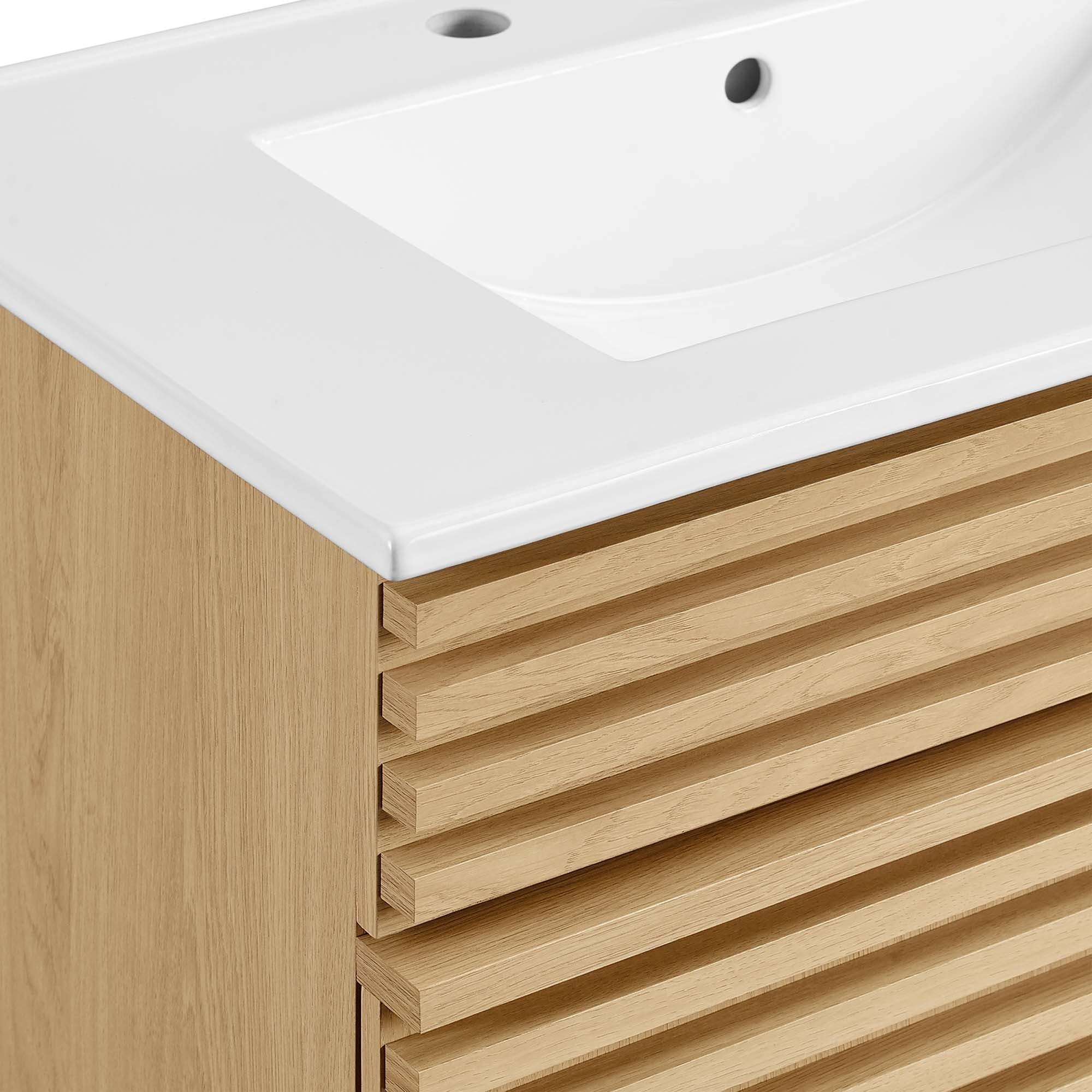 Meubles de salle de bain en bois avec vasque blanche incluse