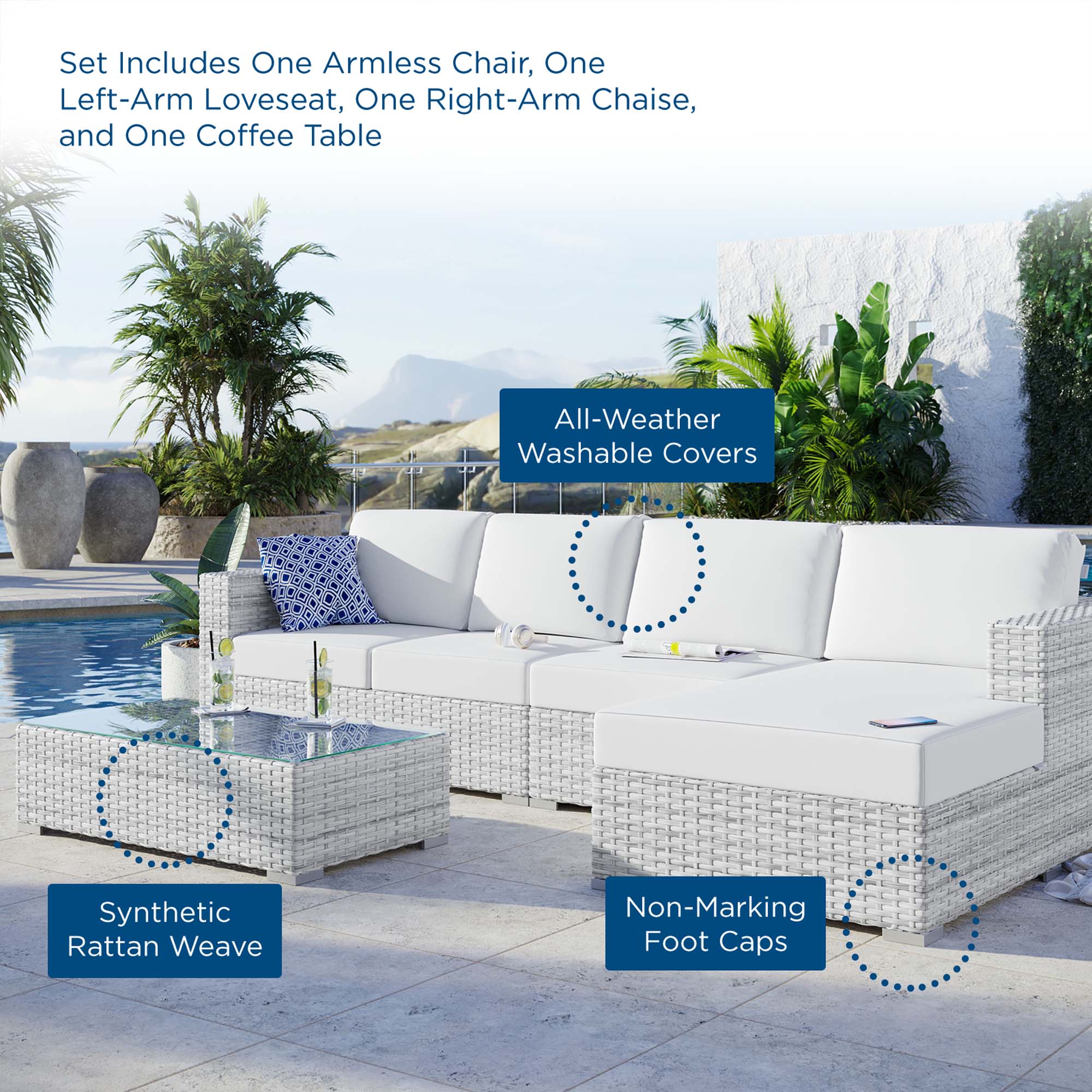 Convene 4-Piece Outdoor Patio Sectional Set in Light Gray White