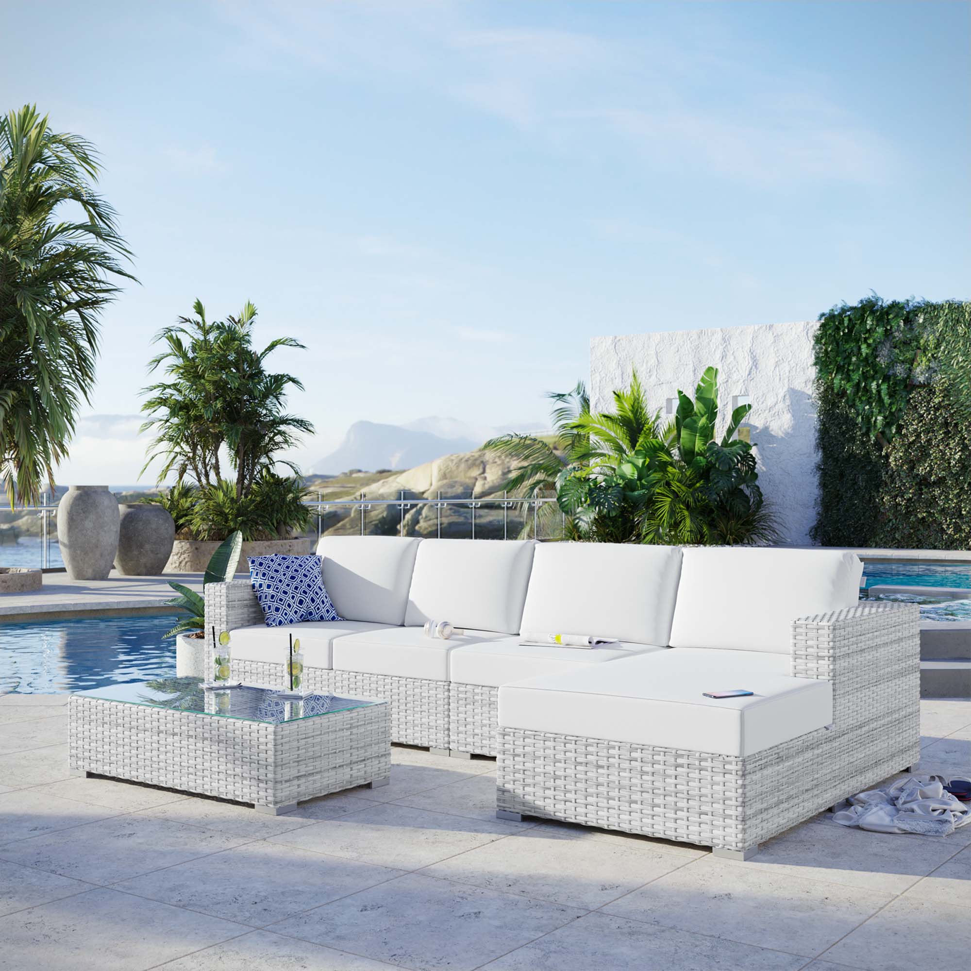 Convene 4-Piece Outdoor Patio Sectional Set in Light Gray White