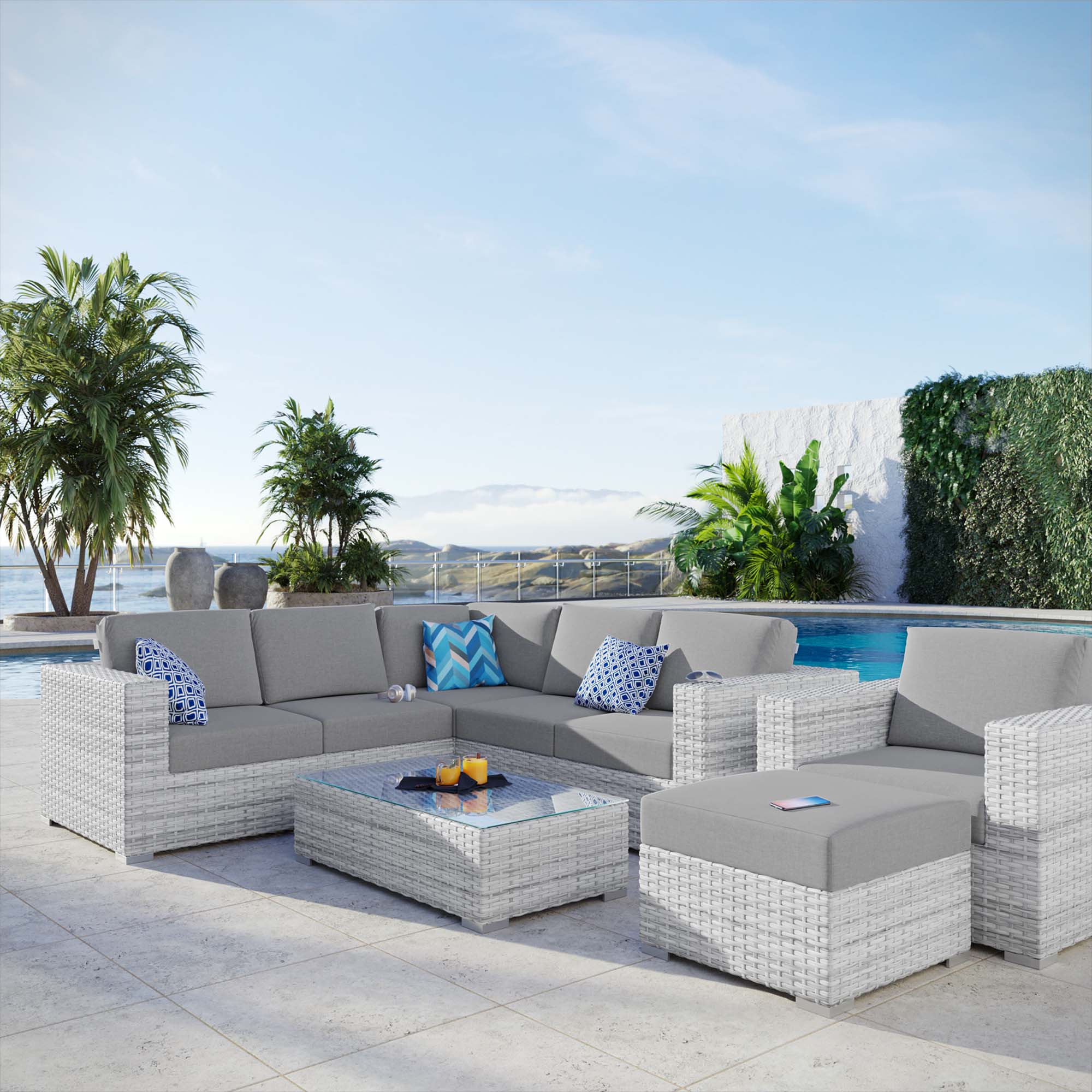 Convene 6-Piece Outdoor Patio Sectional Set in Light Gray Gray