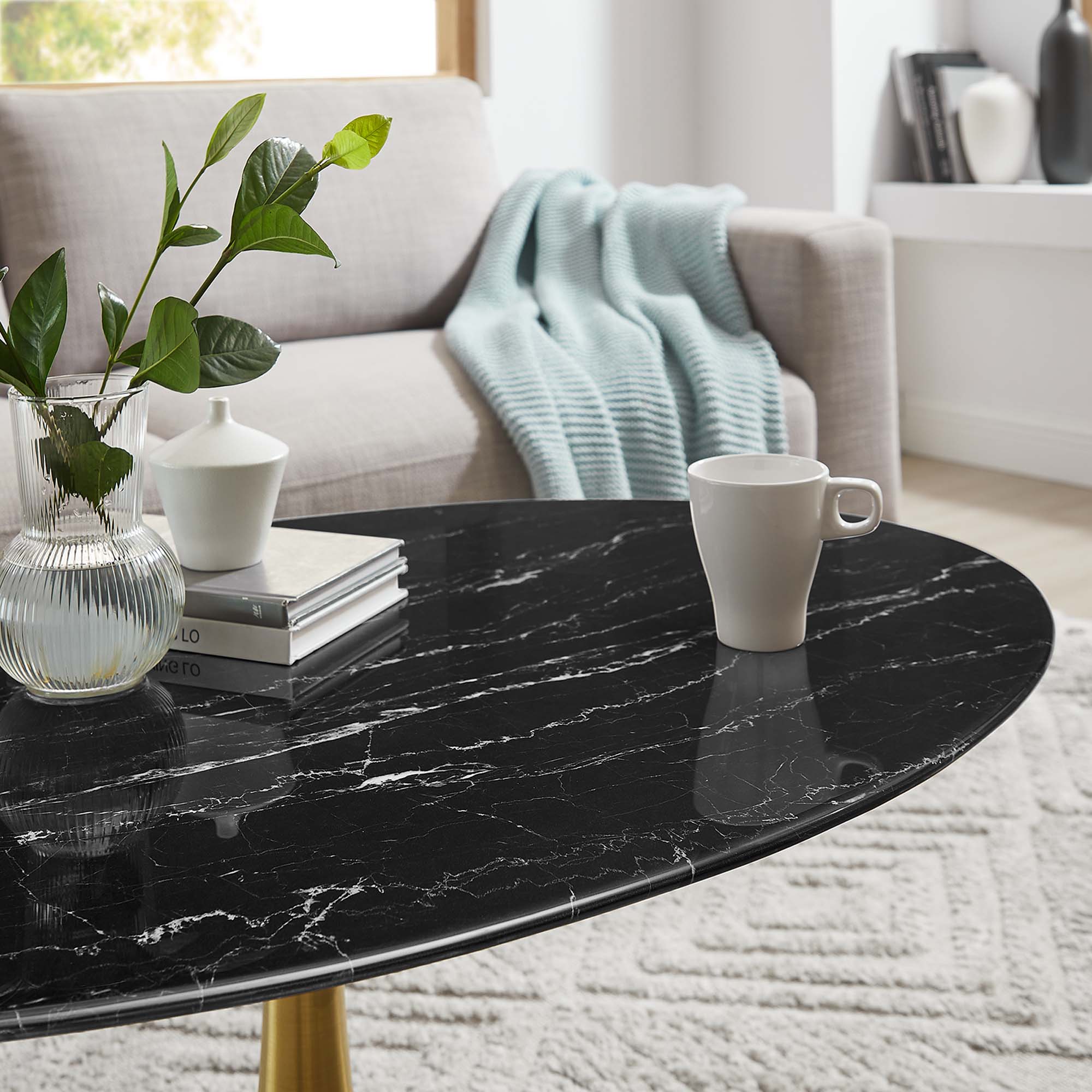 Oval Faux Marble Coffee Table