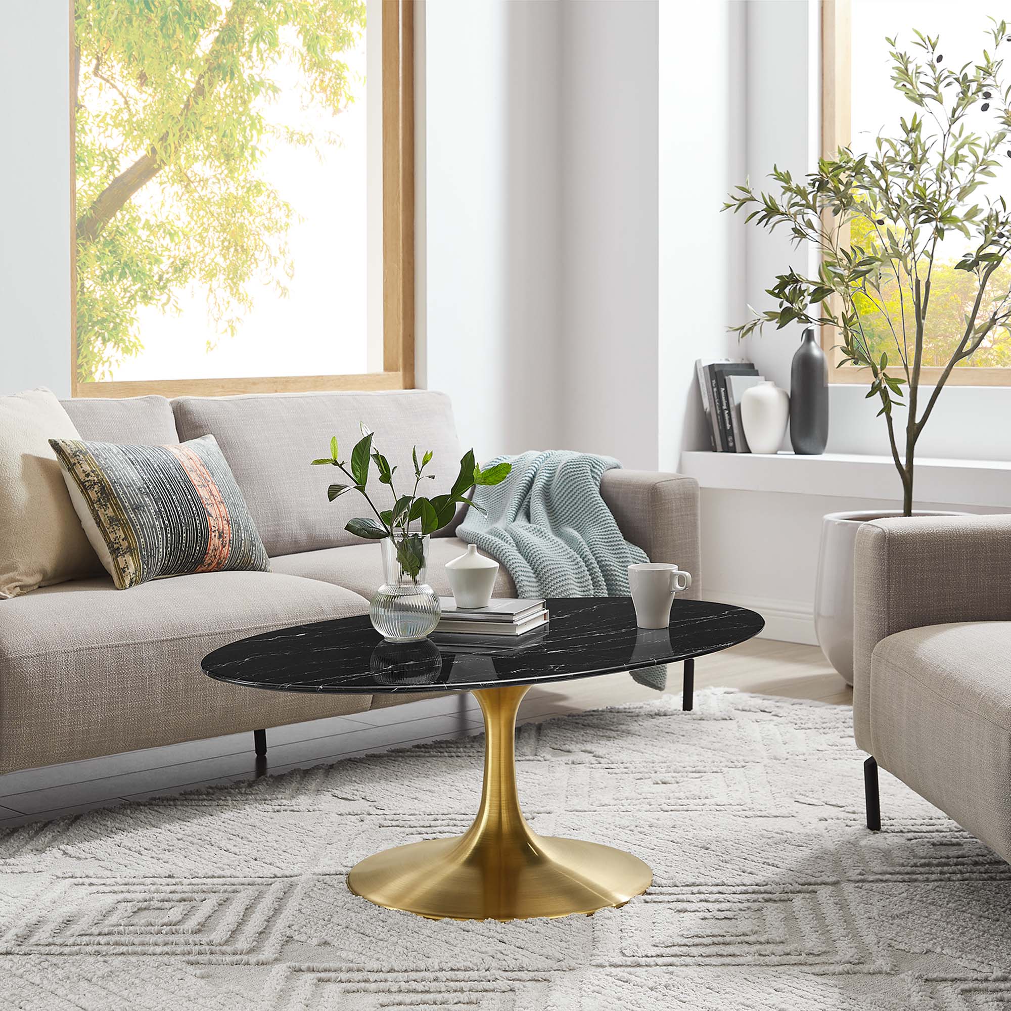 Oval Faux Marble Coffee Table