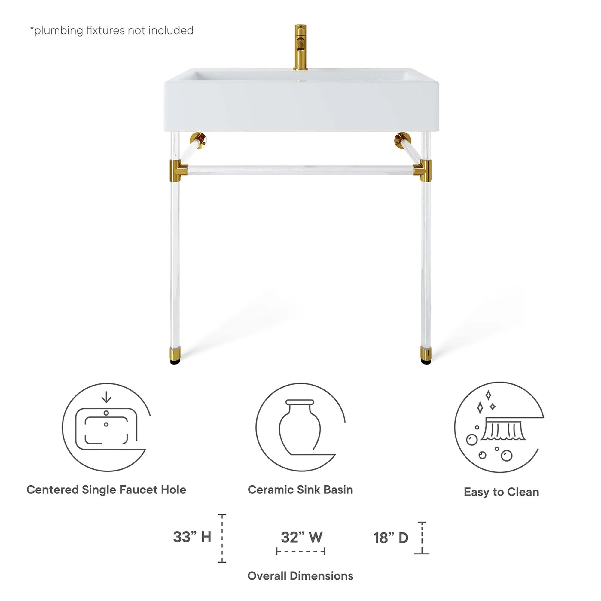 Redeem Acrylic Wall-Mount Bathroom Vanity Basin Included