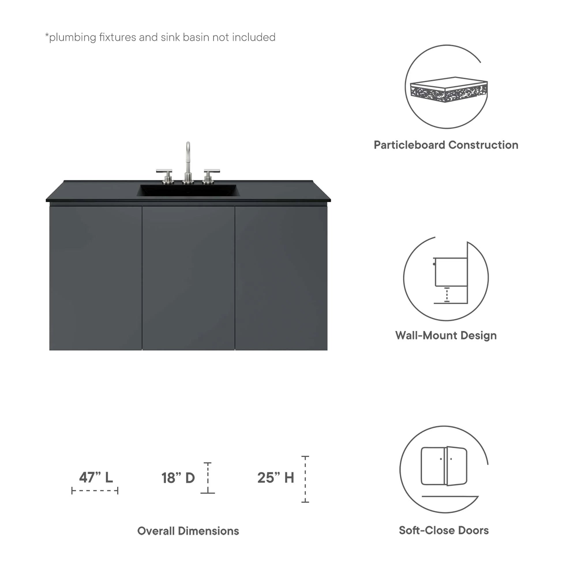 Meuble de salle de bain mural Bryn Lavabo non inclus