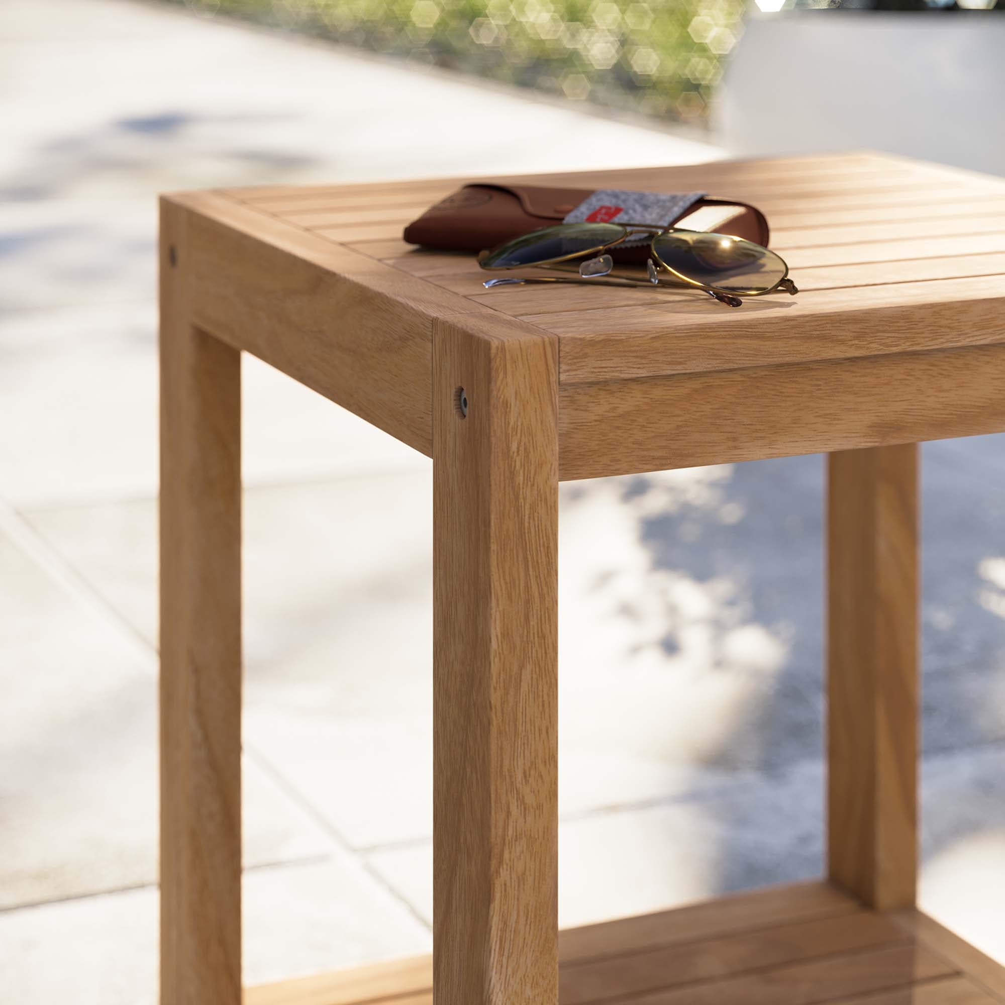 Carlsbad Teak Wood Outdoor Patio Side Table in Natural