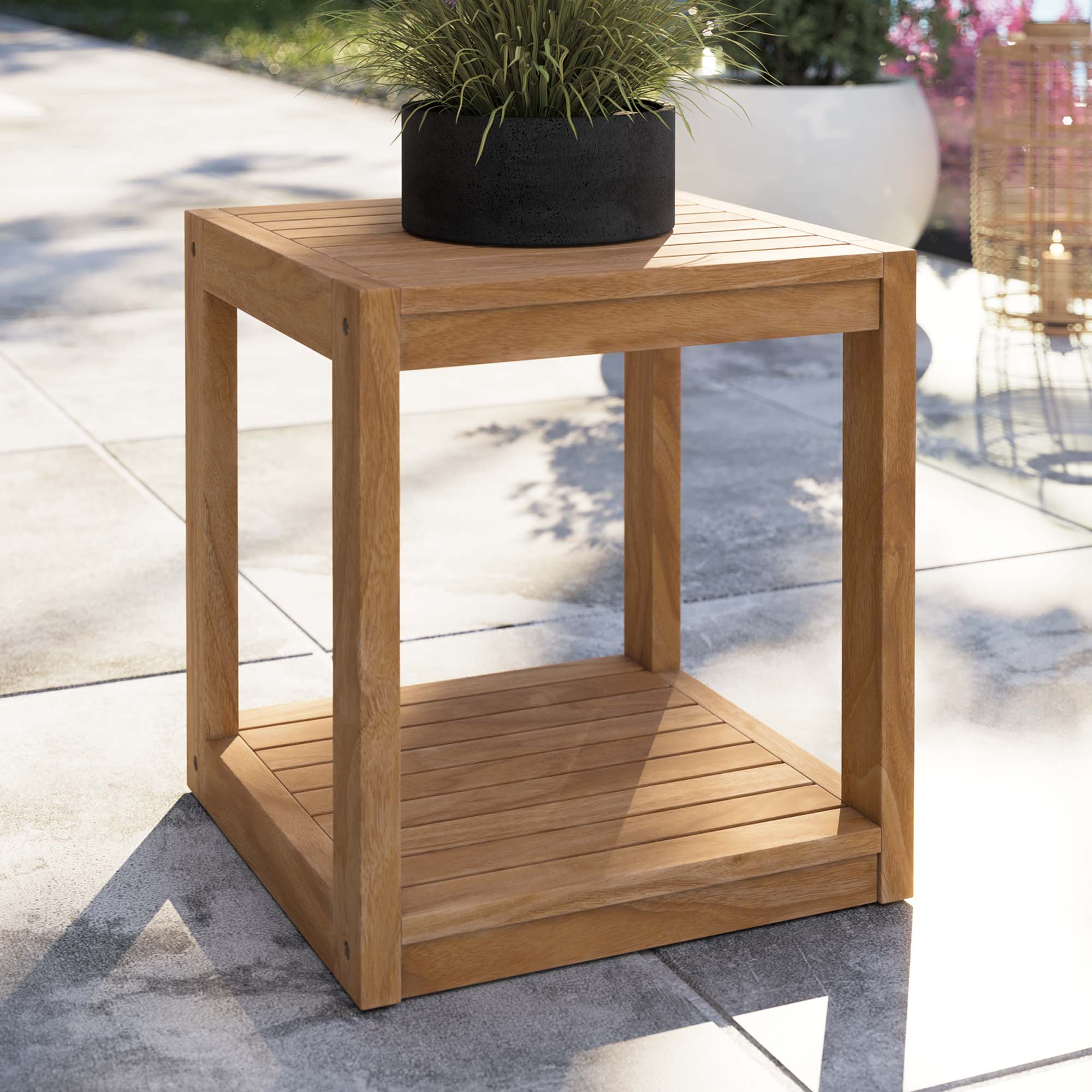 Carlsbad Teak Wood Outdoor Patio Side Table in Natural