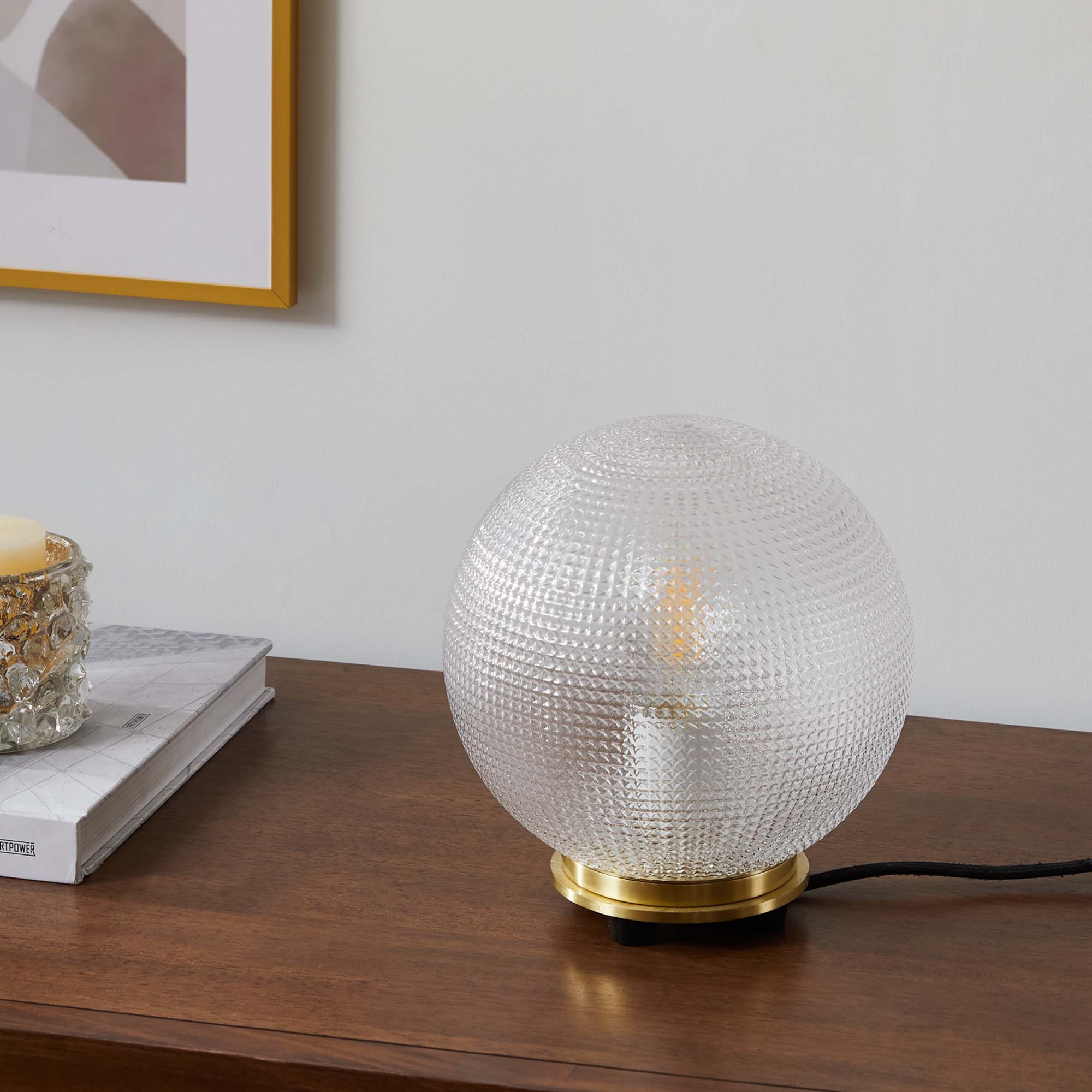 Destiny Glass and Metal Table Lamp in Satin Brass