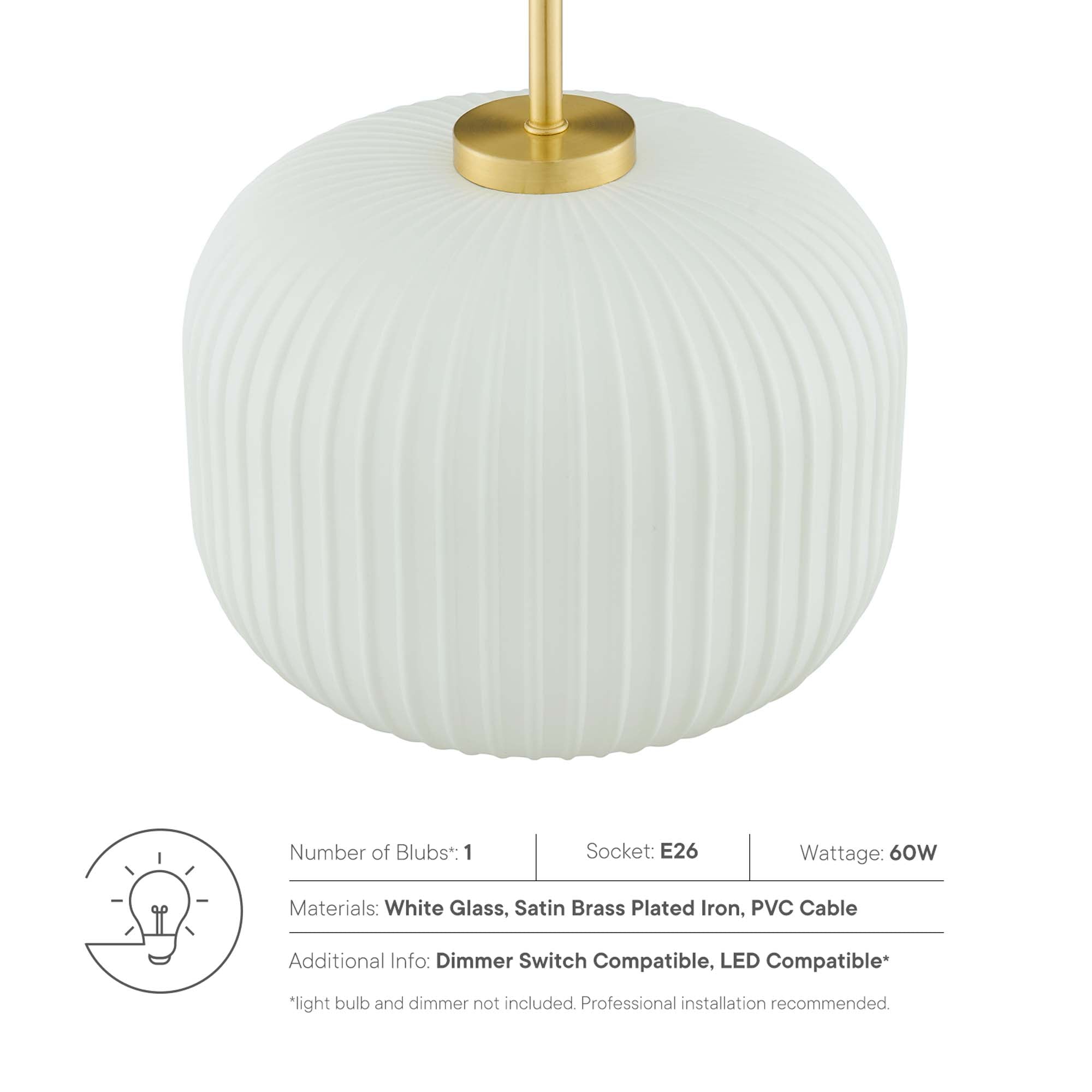 Reprise Glass Pendant Light in White Satin Brass