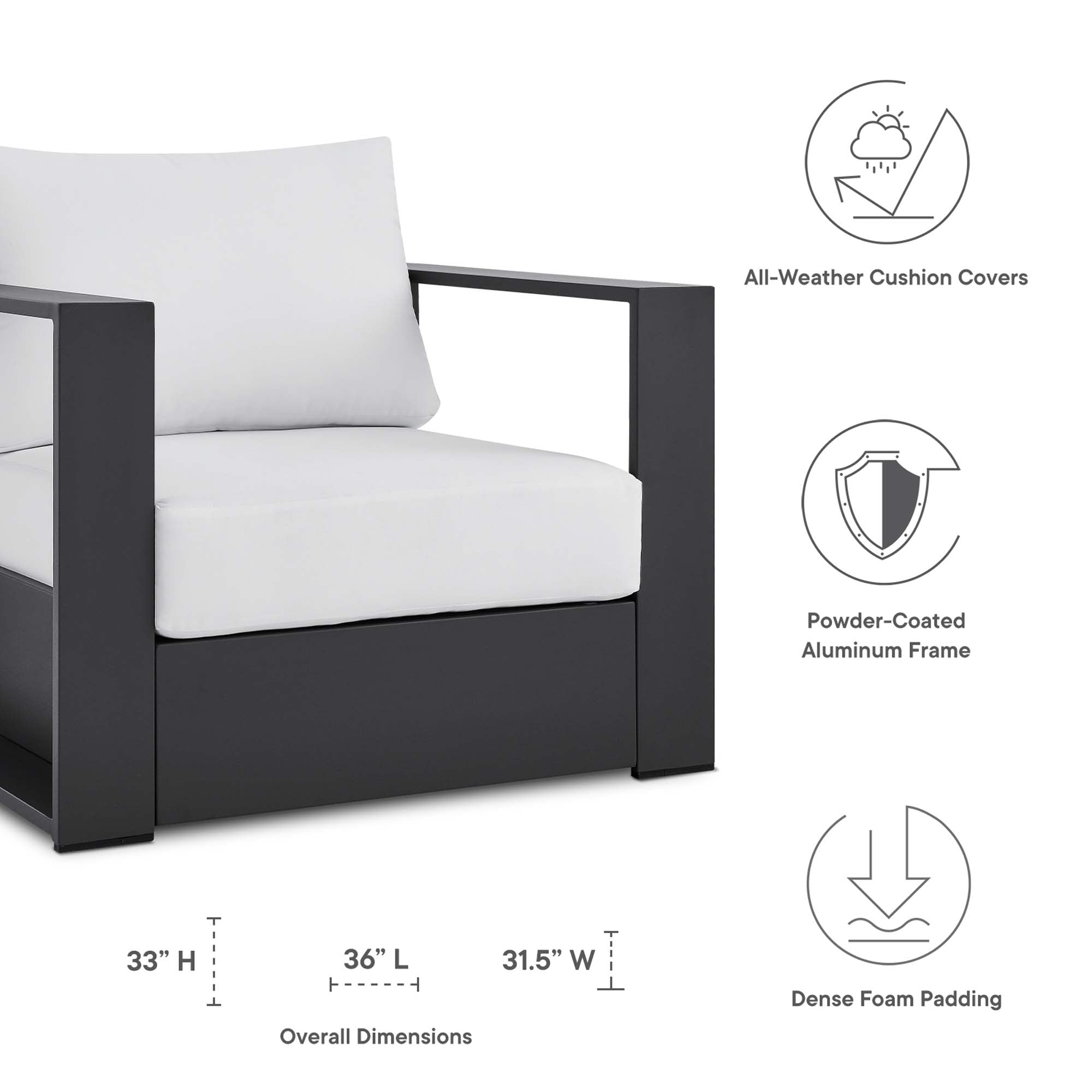 Tahoe Outdoor Patio Powder-Coated Aluminum Armchair