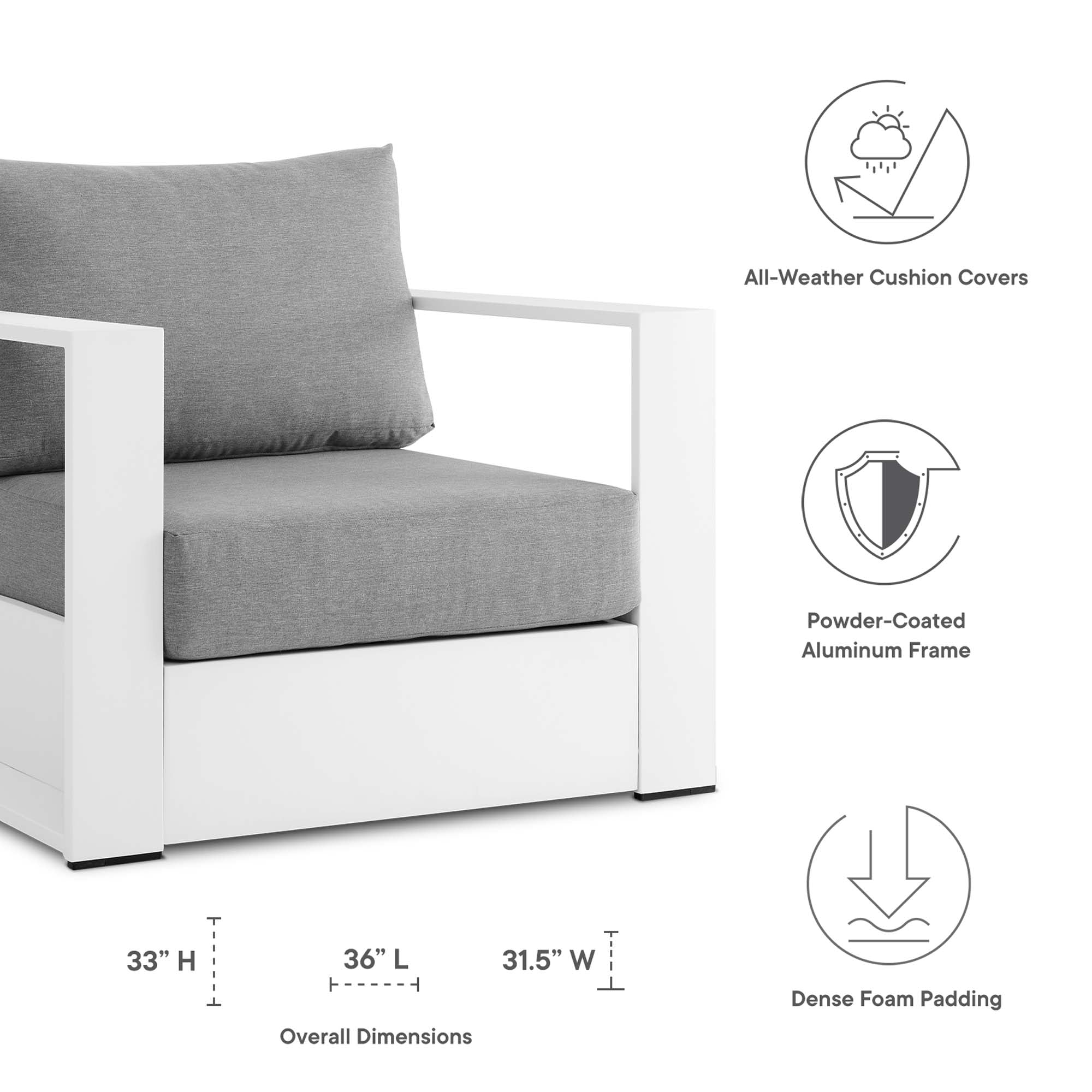 Tahoe Outdoor Patio Powder-Coated Aluminum Armchair